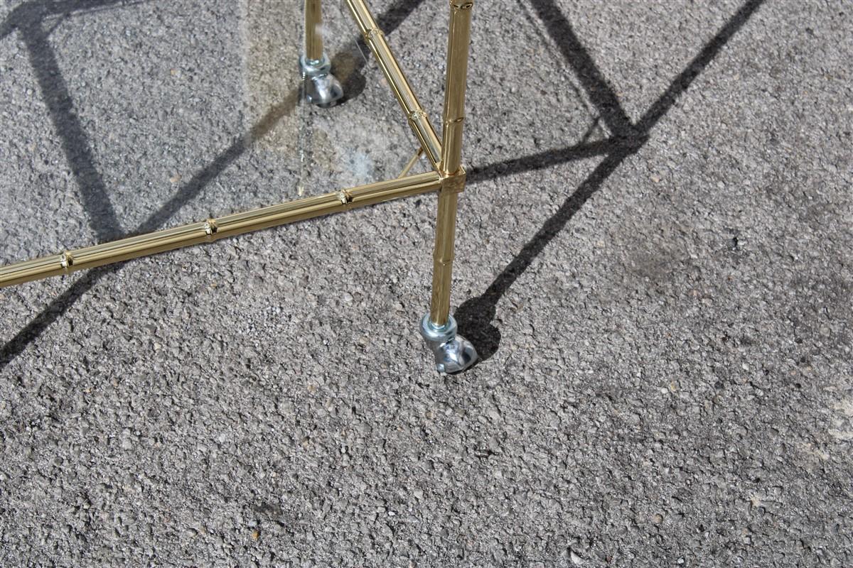 Mid-Century Modern Italian Solid Brass Trolley with Wheels and Glass Tops 1970s Bar Cart For Sale