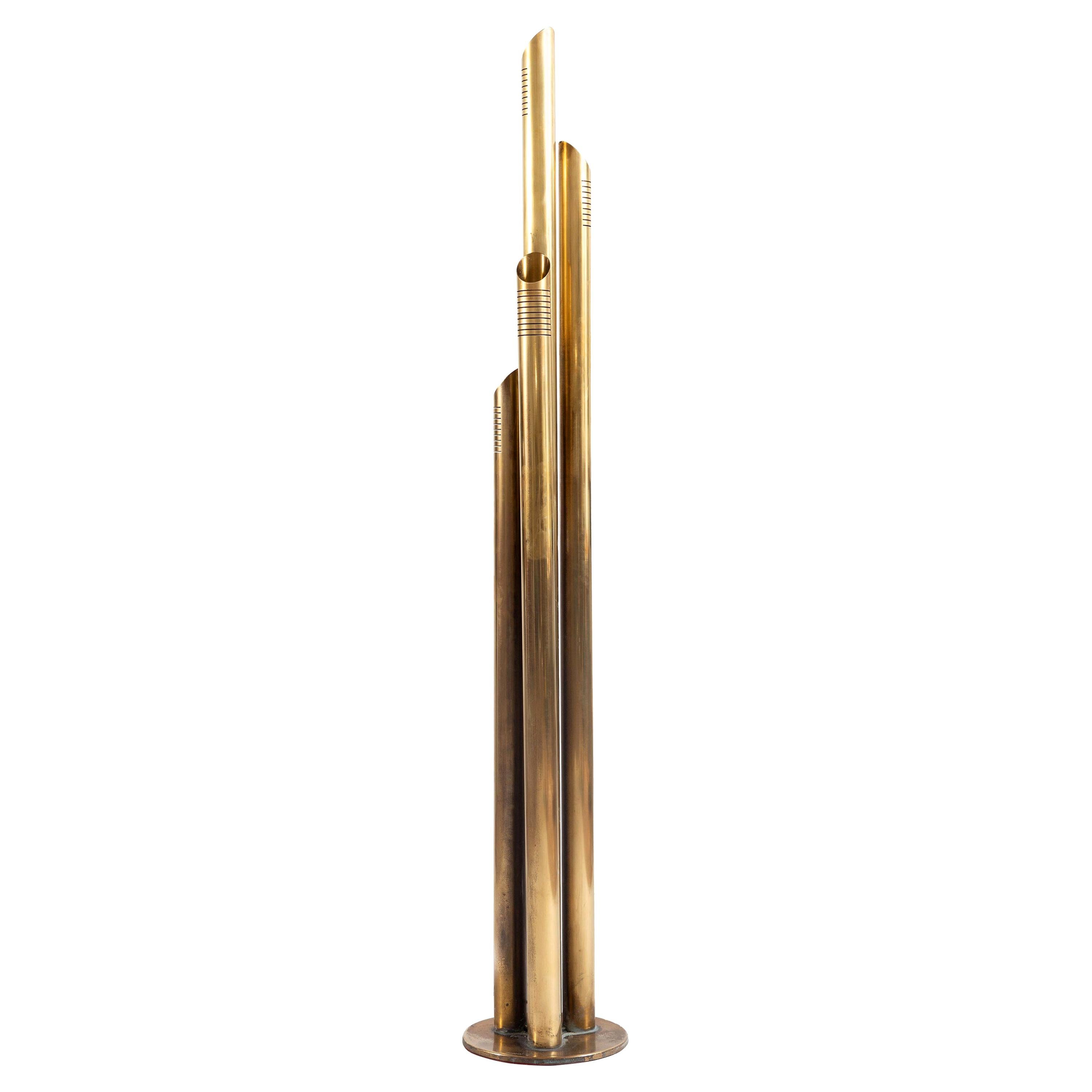 Italian Solid Brass Tube Floor Lamp Designed by R. Fontana, circa 1970 For Sale