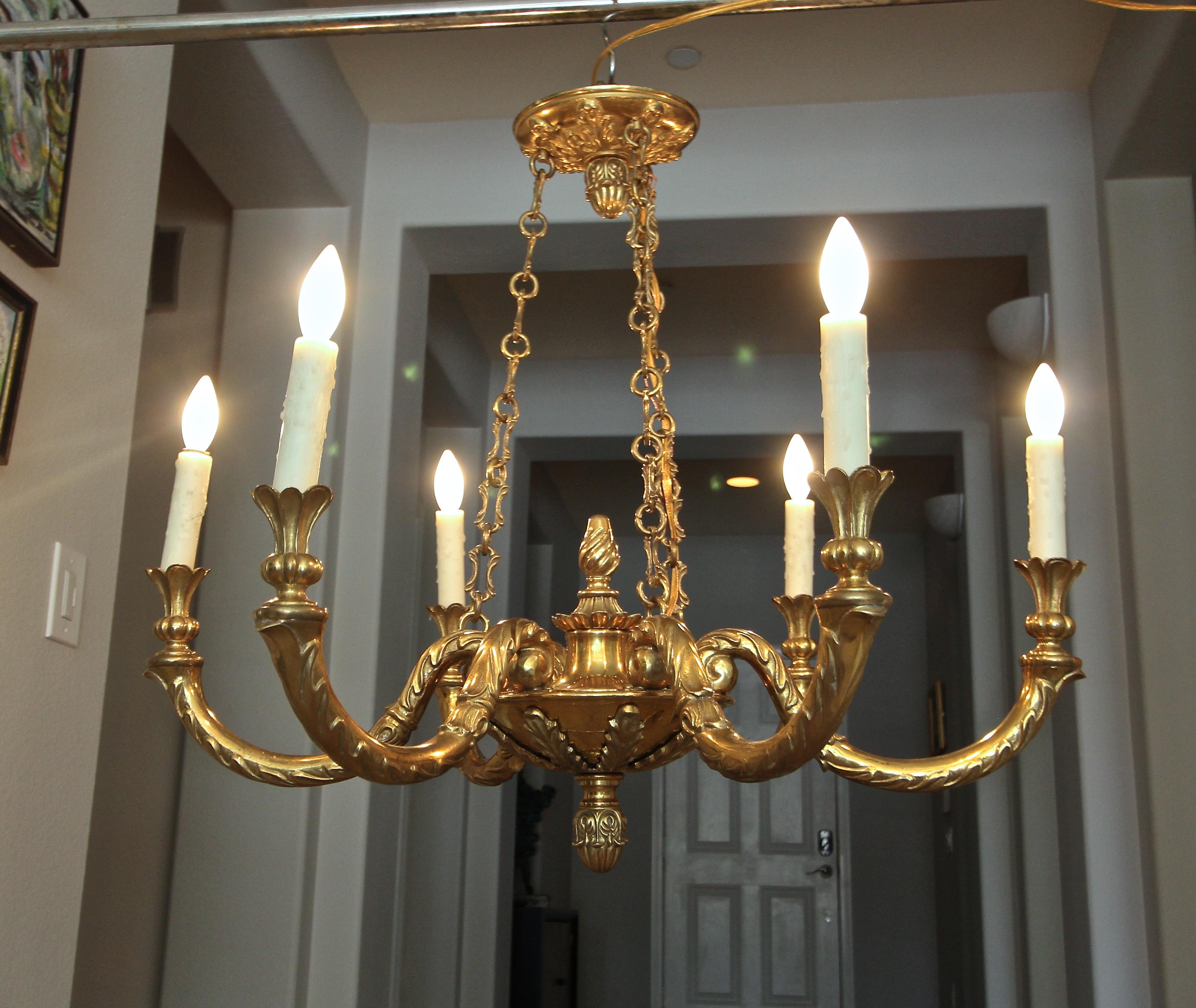 Italian Solid Bronze Six-Light Chandelier 11