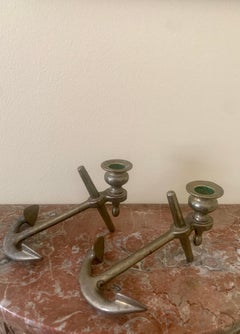 Italian Solid Cast Brass Anchor Candle Holders