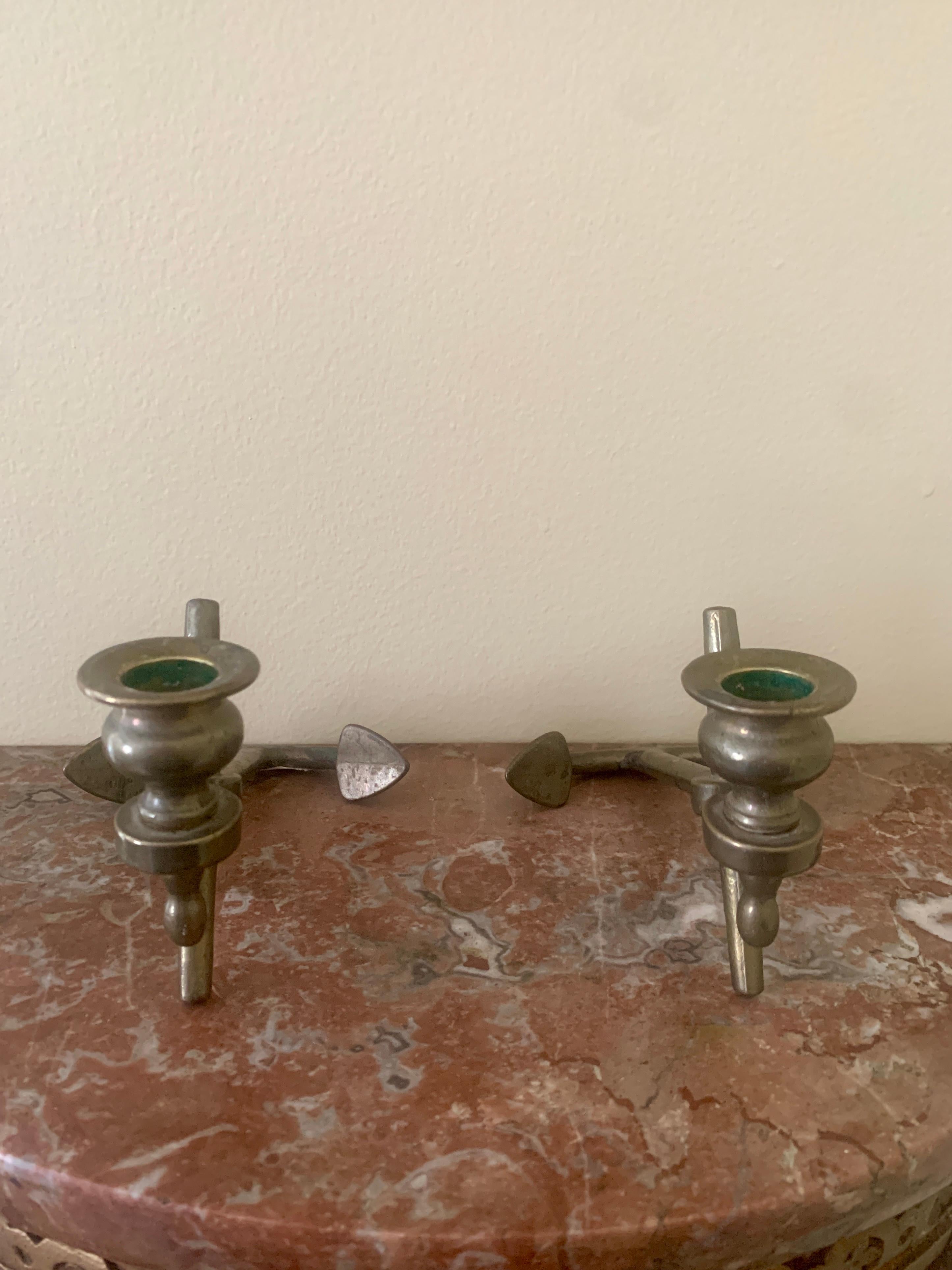 20th Century Italian Solid Cast Brass Anchor Candle Holders For Sale