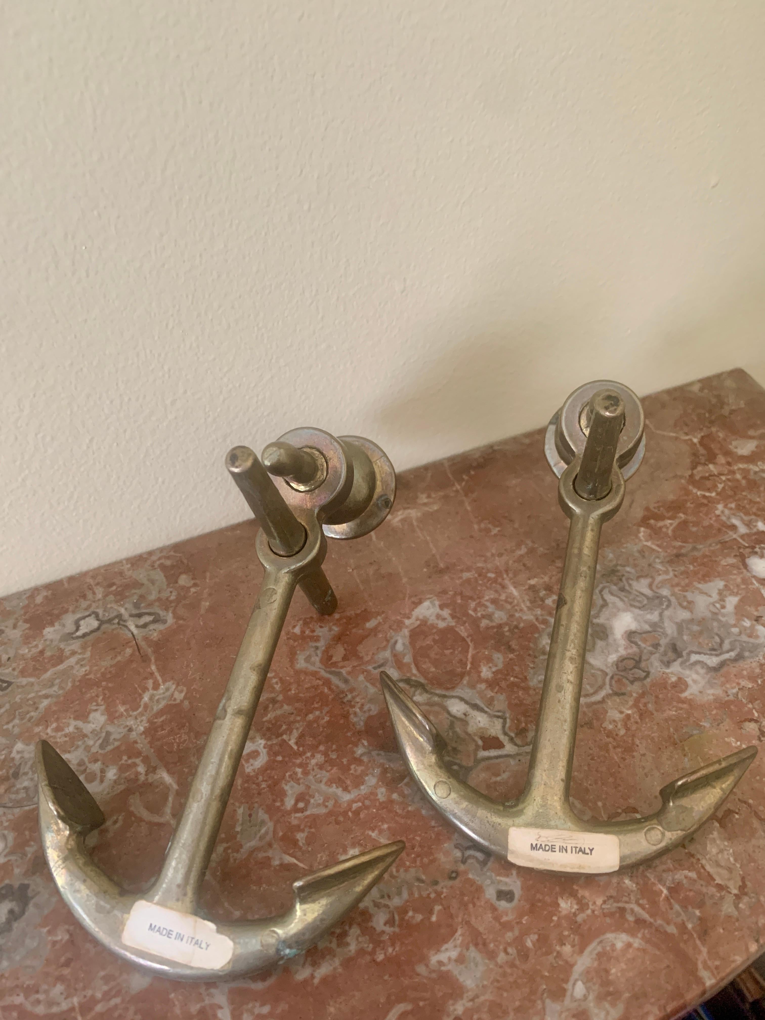 Italian Solid Cast Brass Anchor Candle Holders For Sale 1