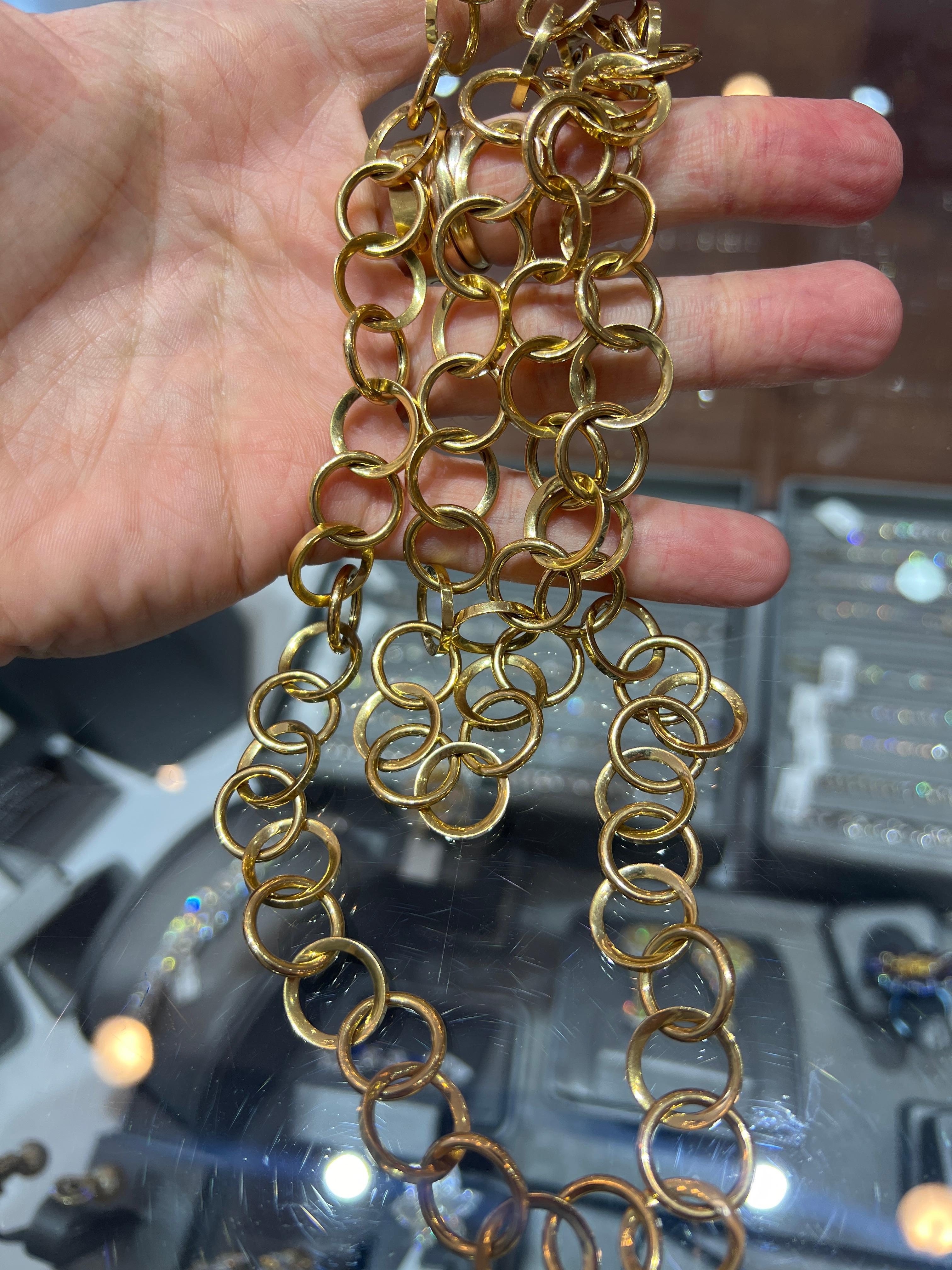 Collier en or jaune 18K à maillons massifs italiens avec une longue chaîne à maillons de 36 pouces Pour femmes en vente