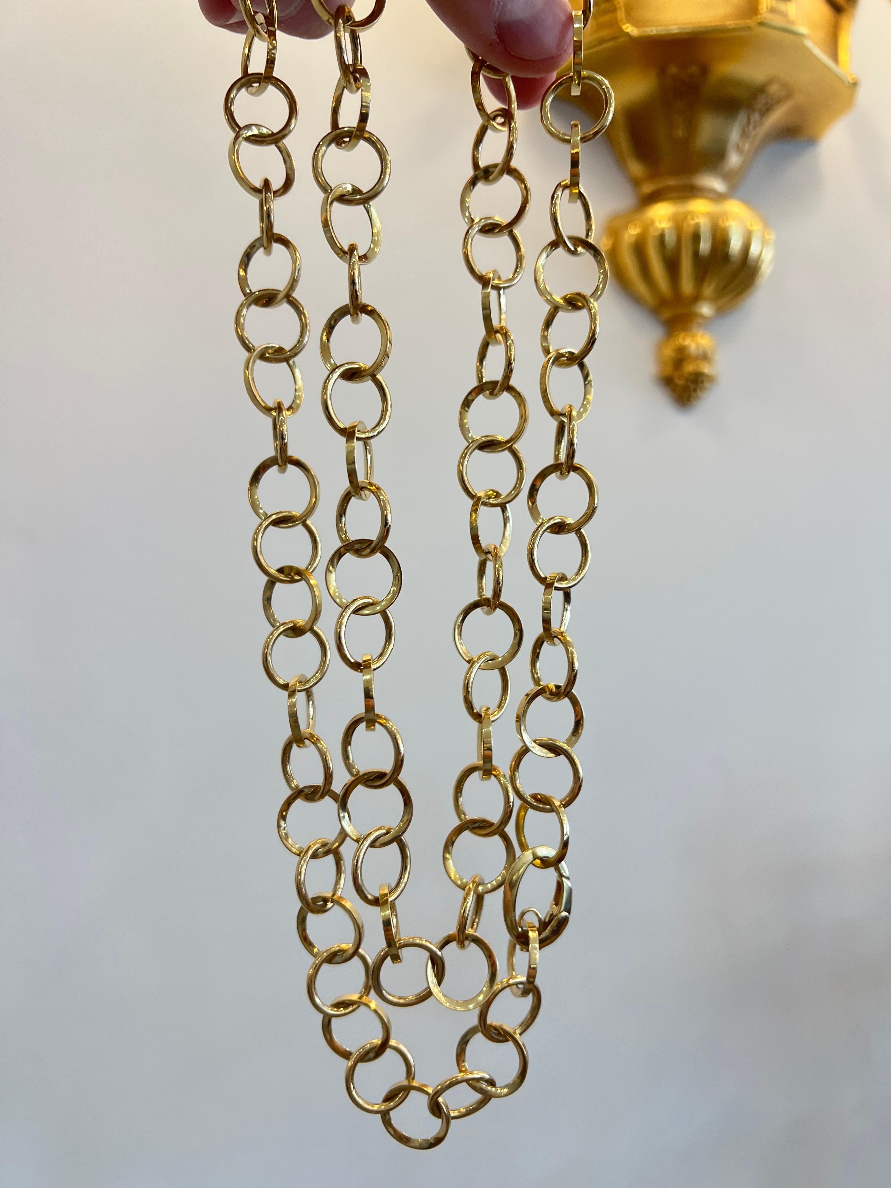 Collier en or jaune 18K à maillons massifs italiens avec une longue chaîne à maillons de 36 pouces en vente 1