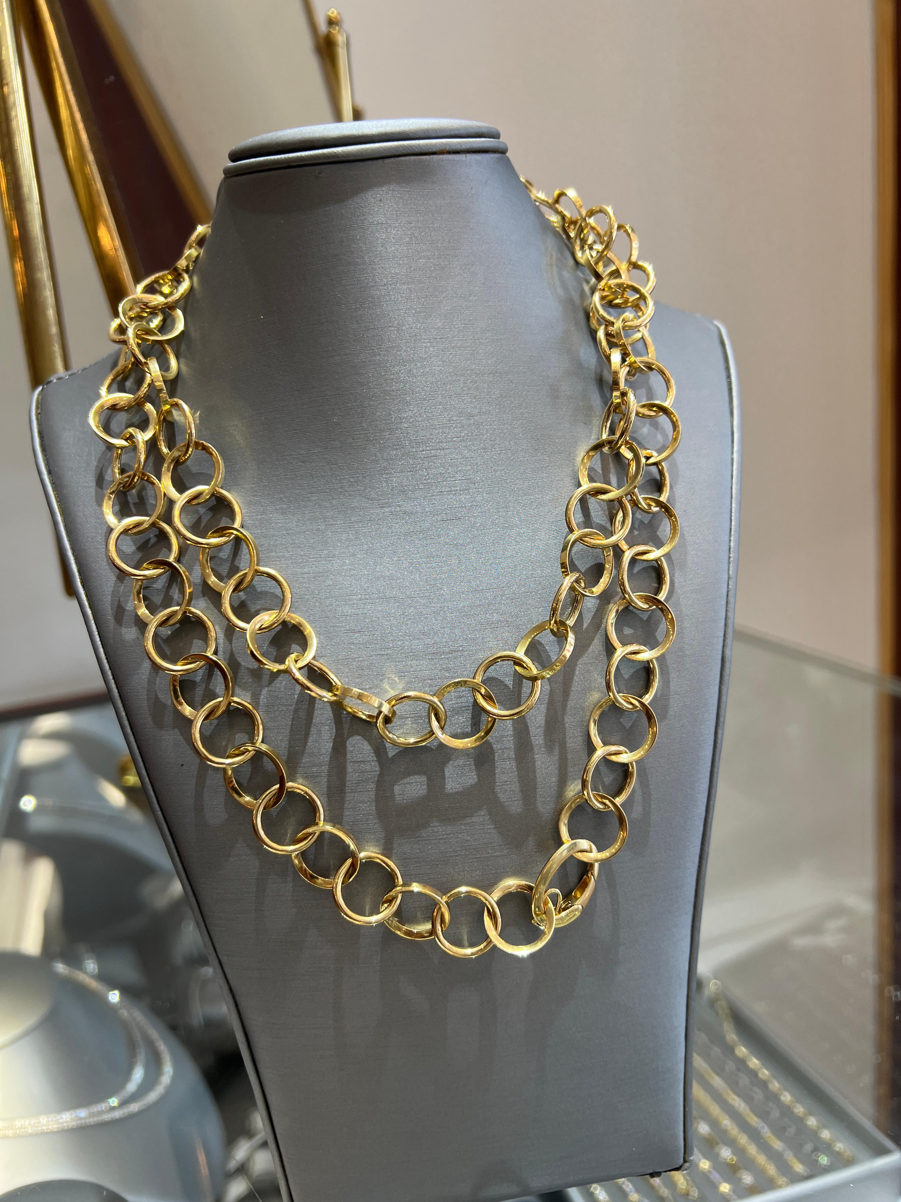 Collier en or jaune 18K à maillons massifs italiens avec une longue chaîne à maillons de 36 pouces en vente 2