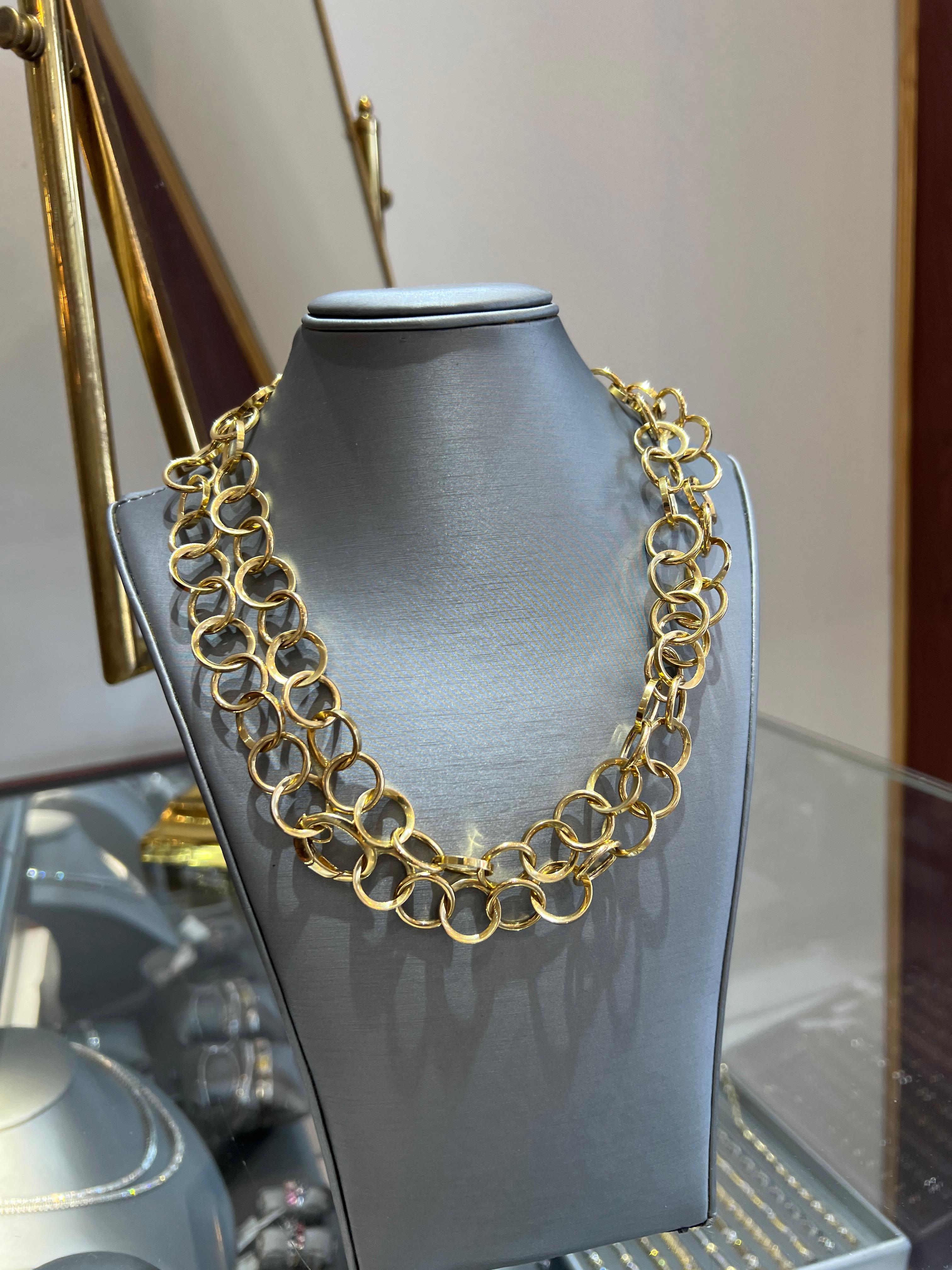 Collier en or jaune 18K à maillons massifs italiens avec une longue chaîne à maillons de 36 pouces en vente 3