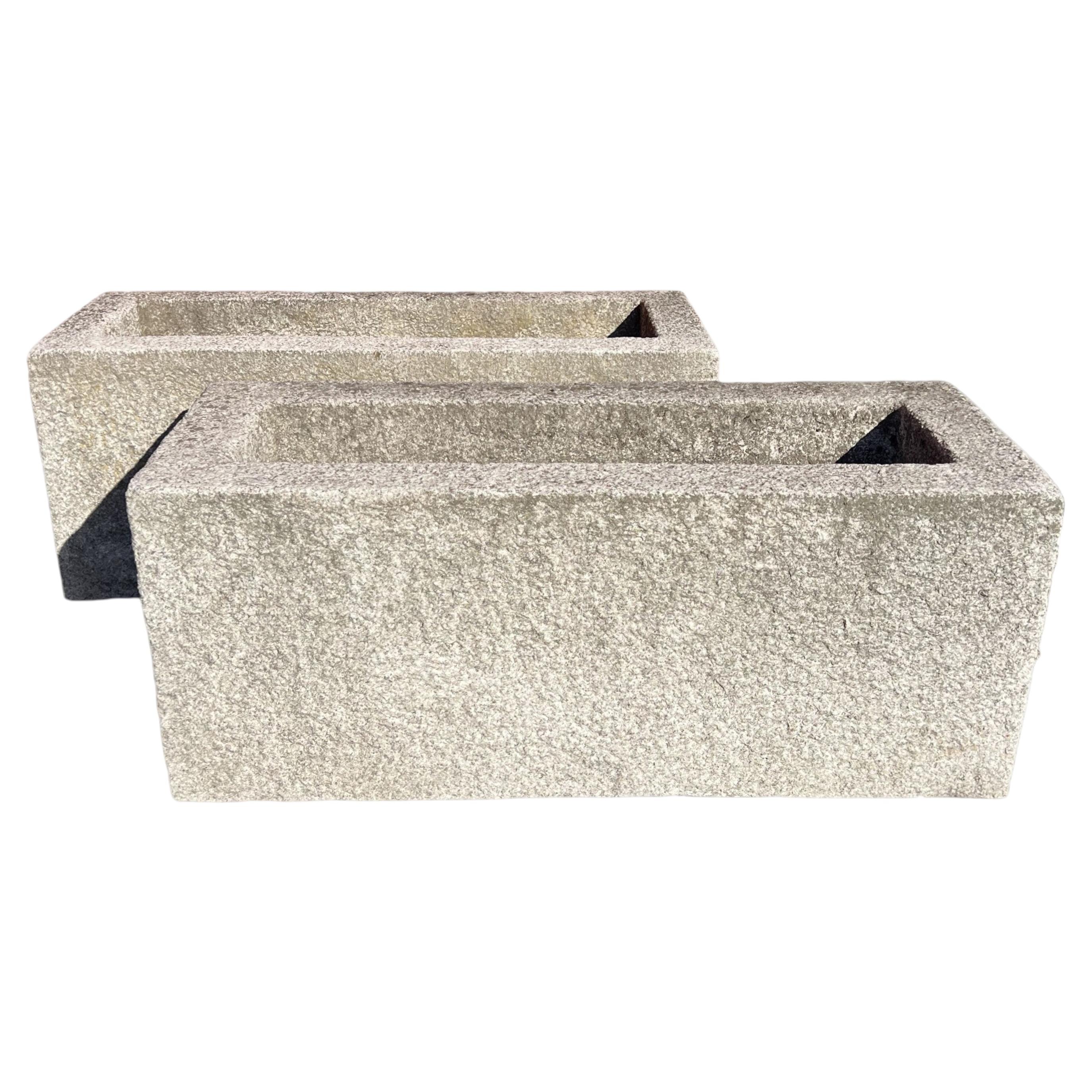 Italian Solid Granite Stone Rectangular Planters pair For Sale
