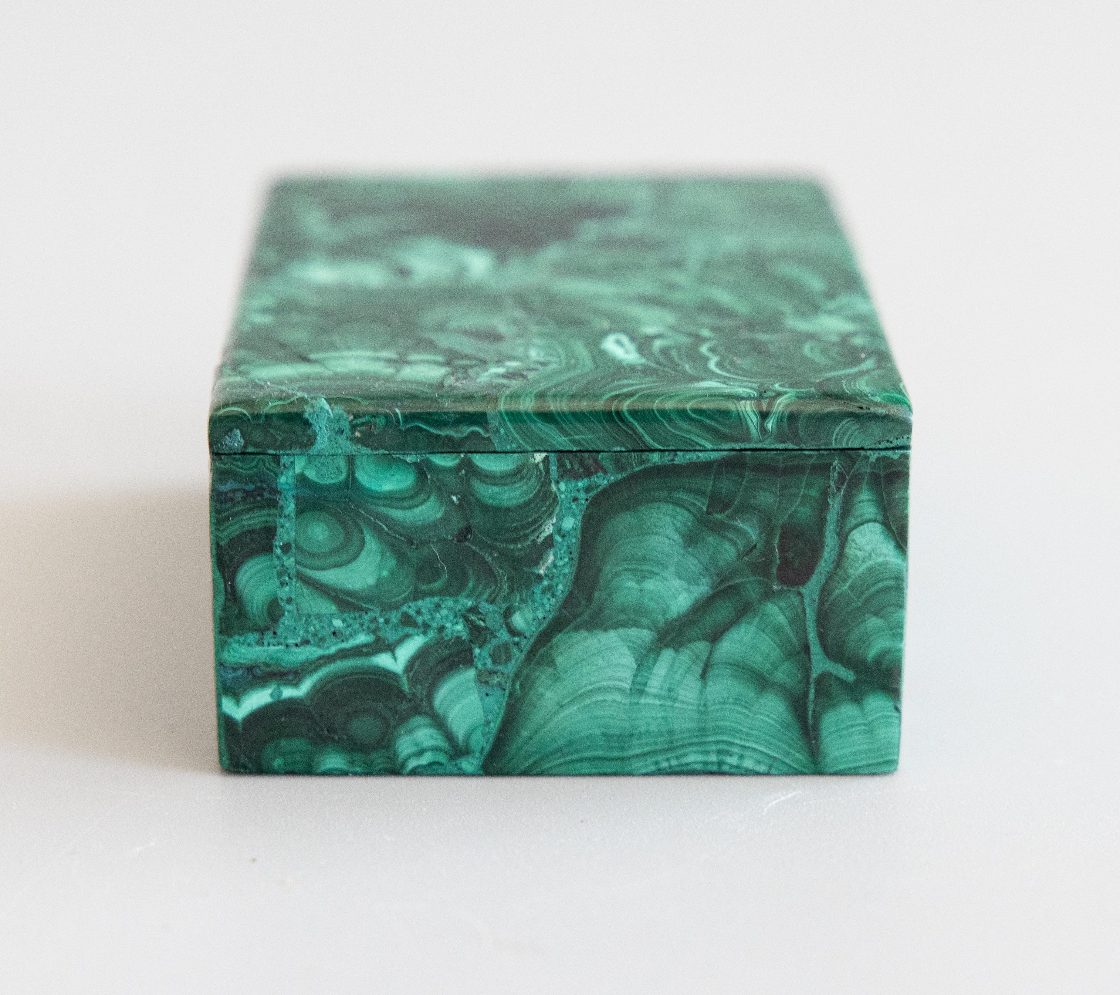 Organic Modern Italian Solid Malachite Lidded Trinket Box For Sale