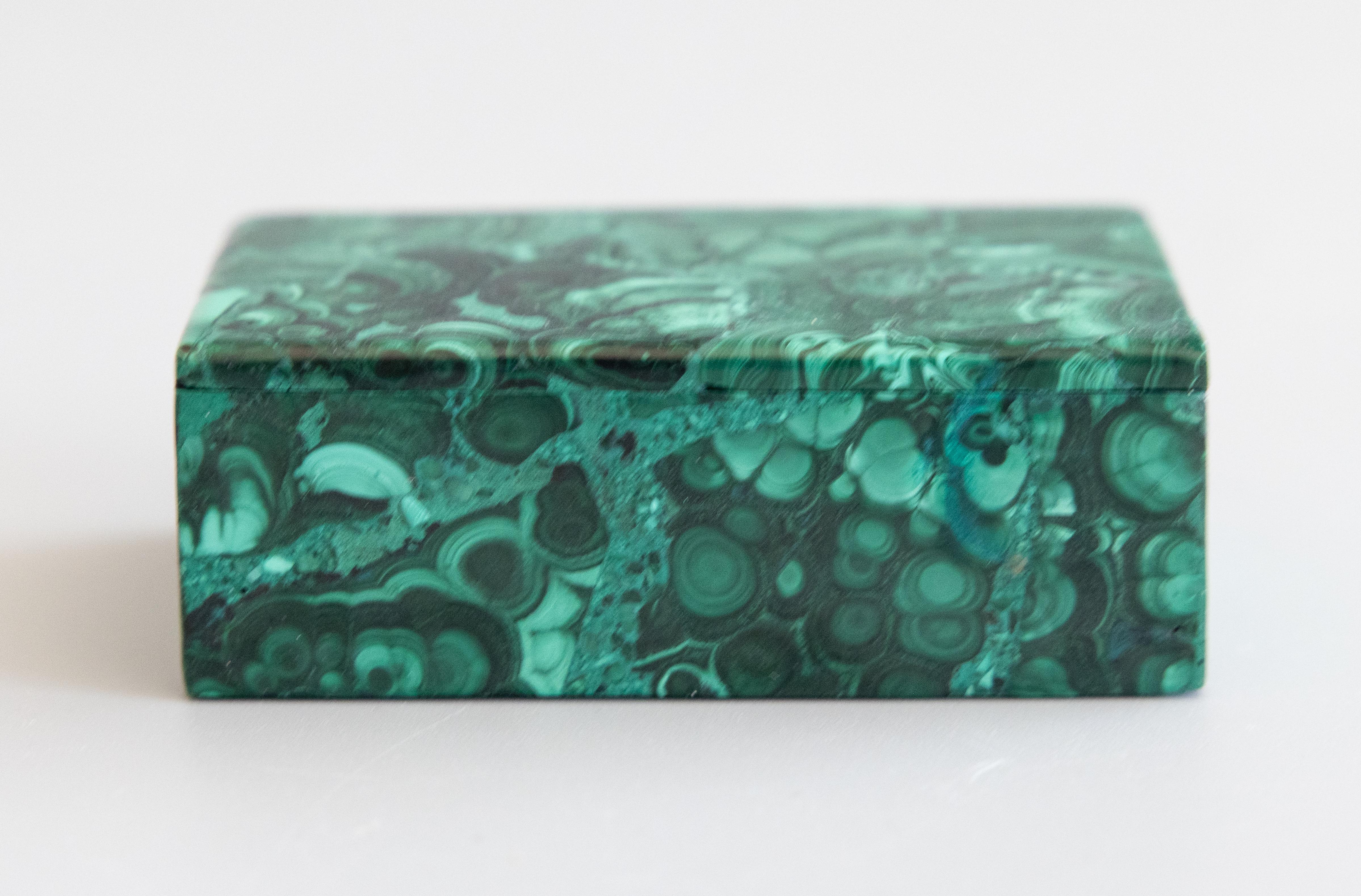 Hand-Crafted Italian Solid Malachite Lidded Trinket Box For Sale