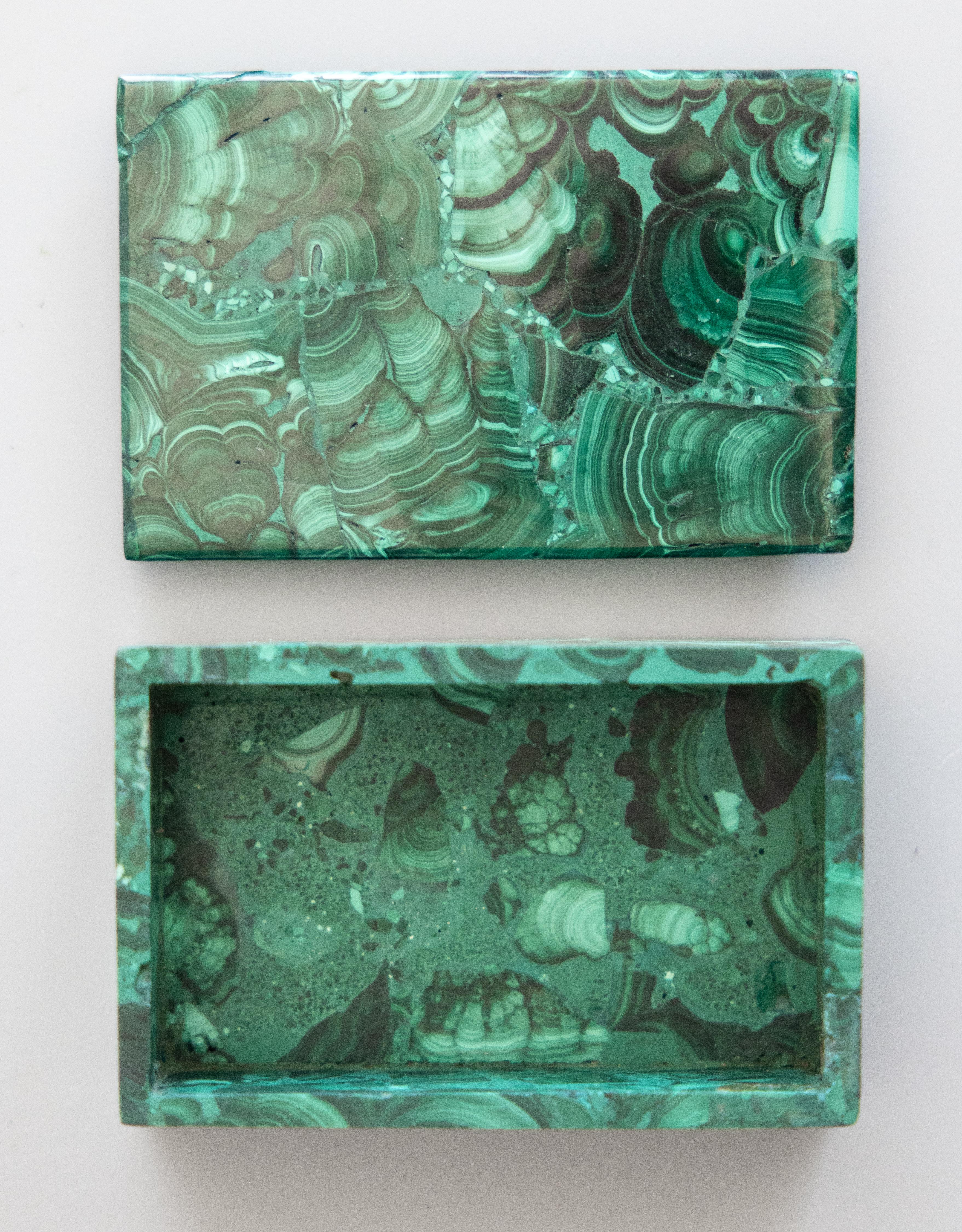 20th Century Italian Solid Malachite Lidded Trinket Box For Sale