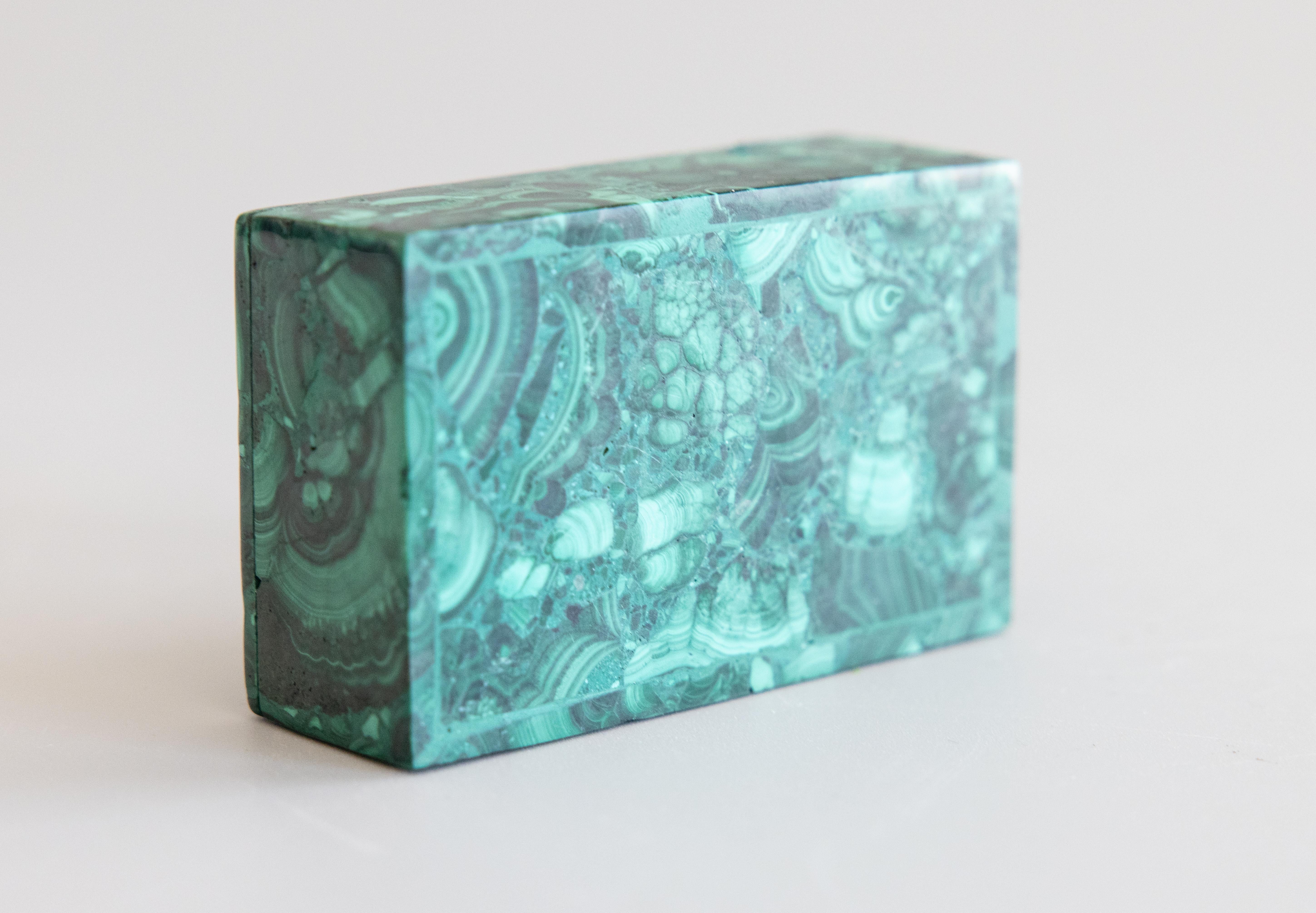 Stone Italian Solid Malachite Lidded Trinket Box For Sale