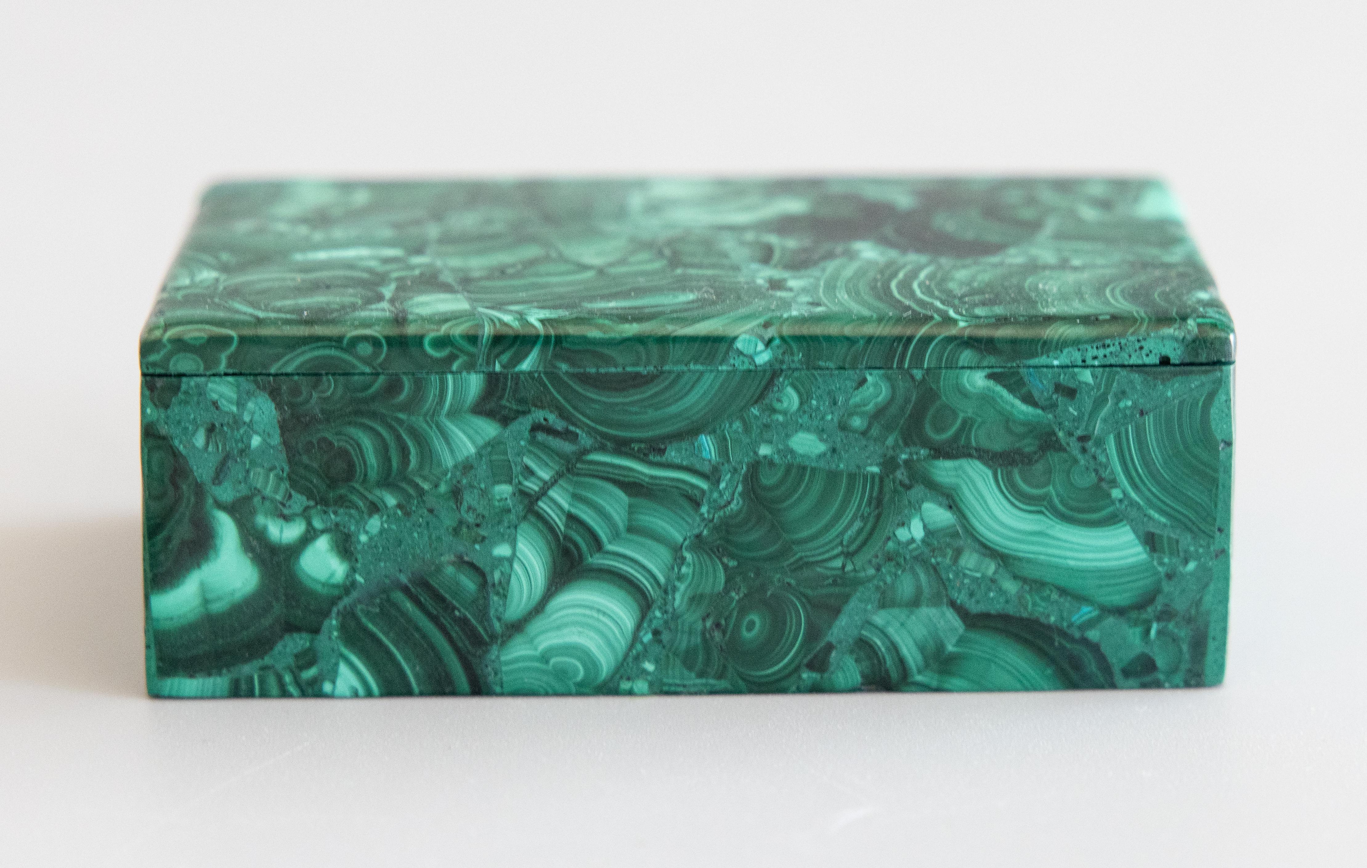 Italian Solid Malachite Lidded Trinket Box For Sale 2