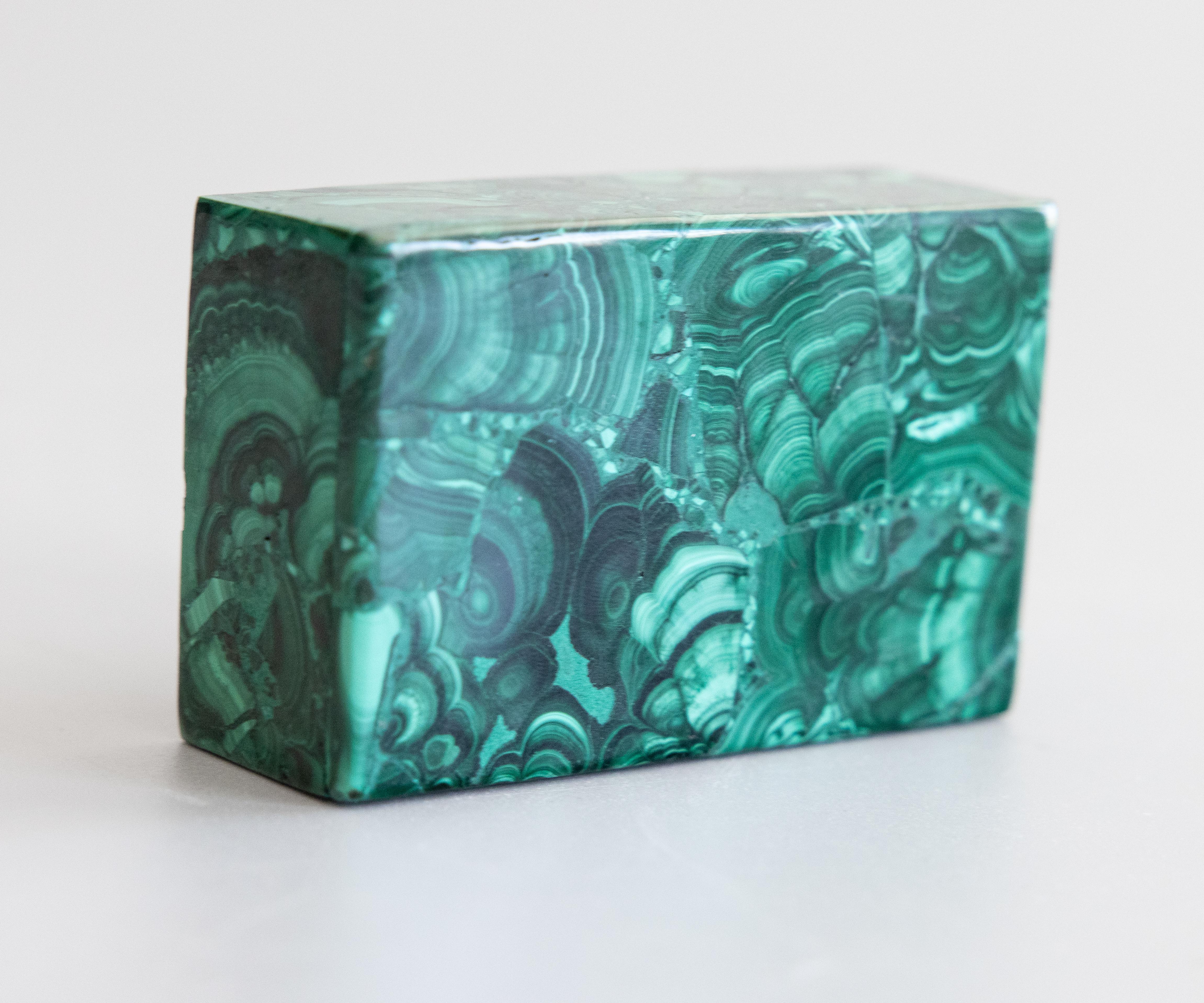 Italian Solid Malachite Lidded Trinket Box For Sale 1