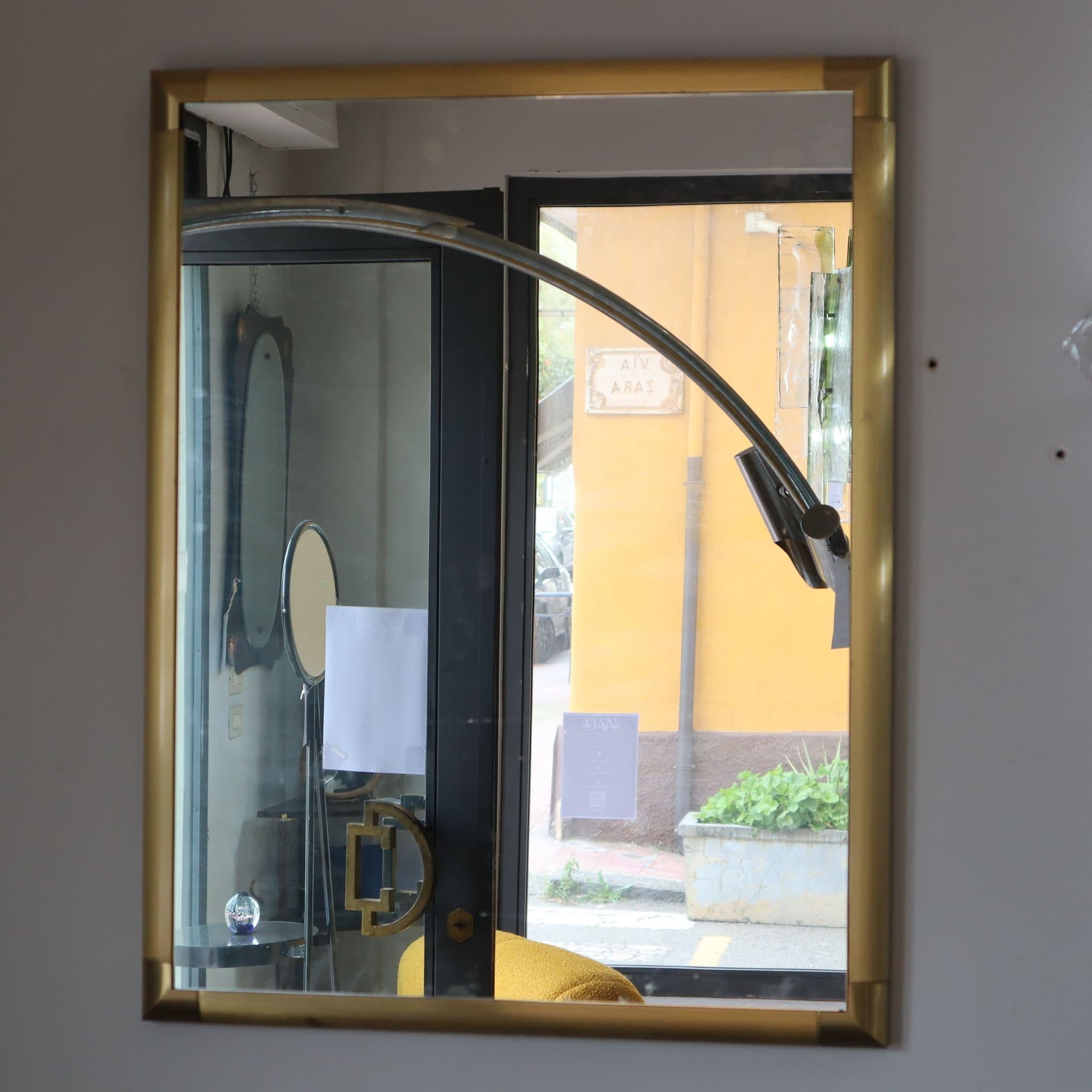 Mid-Century Modern italian solid polished brass mirror in style of Tommaso Barbi, Italy, 1970s For Sale