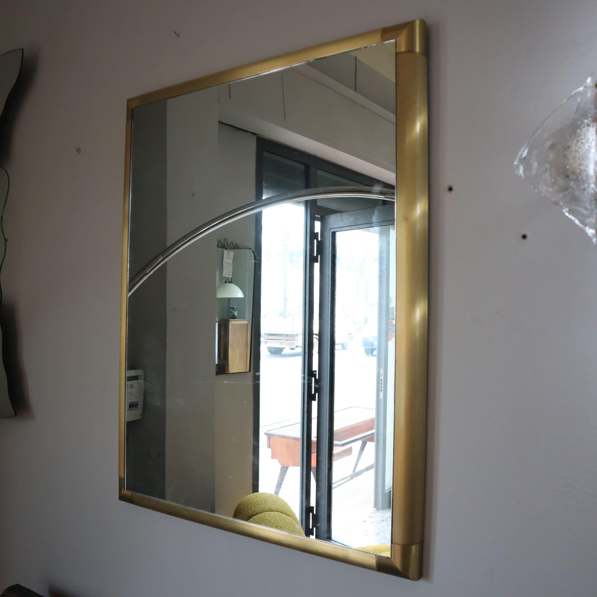 Late 20th Century italian solid polished brass mirror in style of Tommaso Barbi, Italy, 1970s For Sale