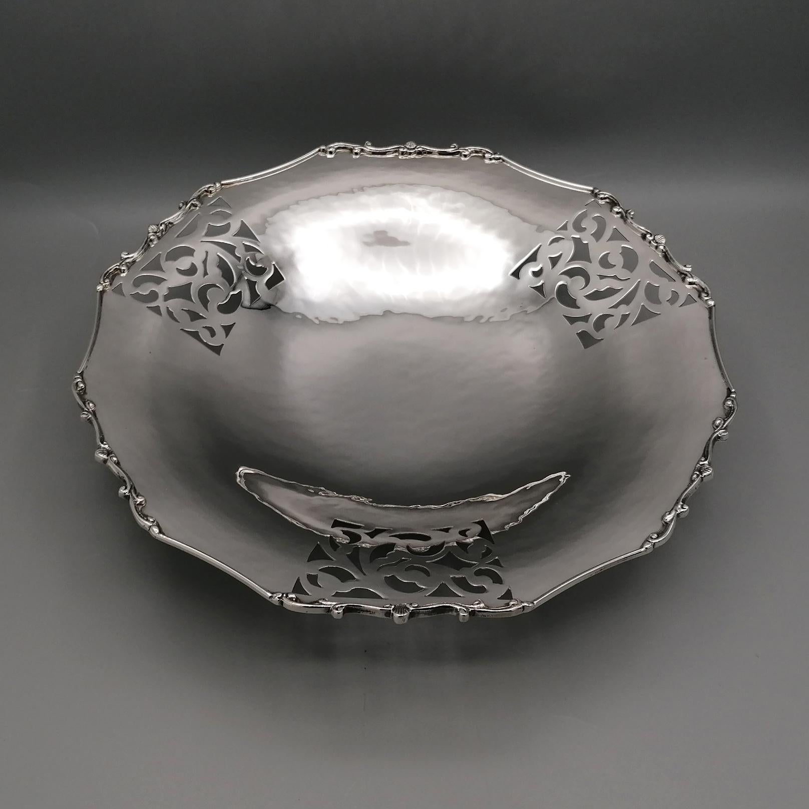 Forged Italian Solid Silver Centerpiece Baroque revival style on feet For Sale