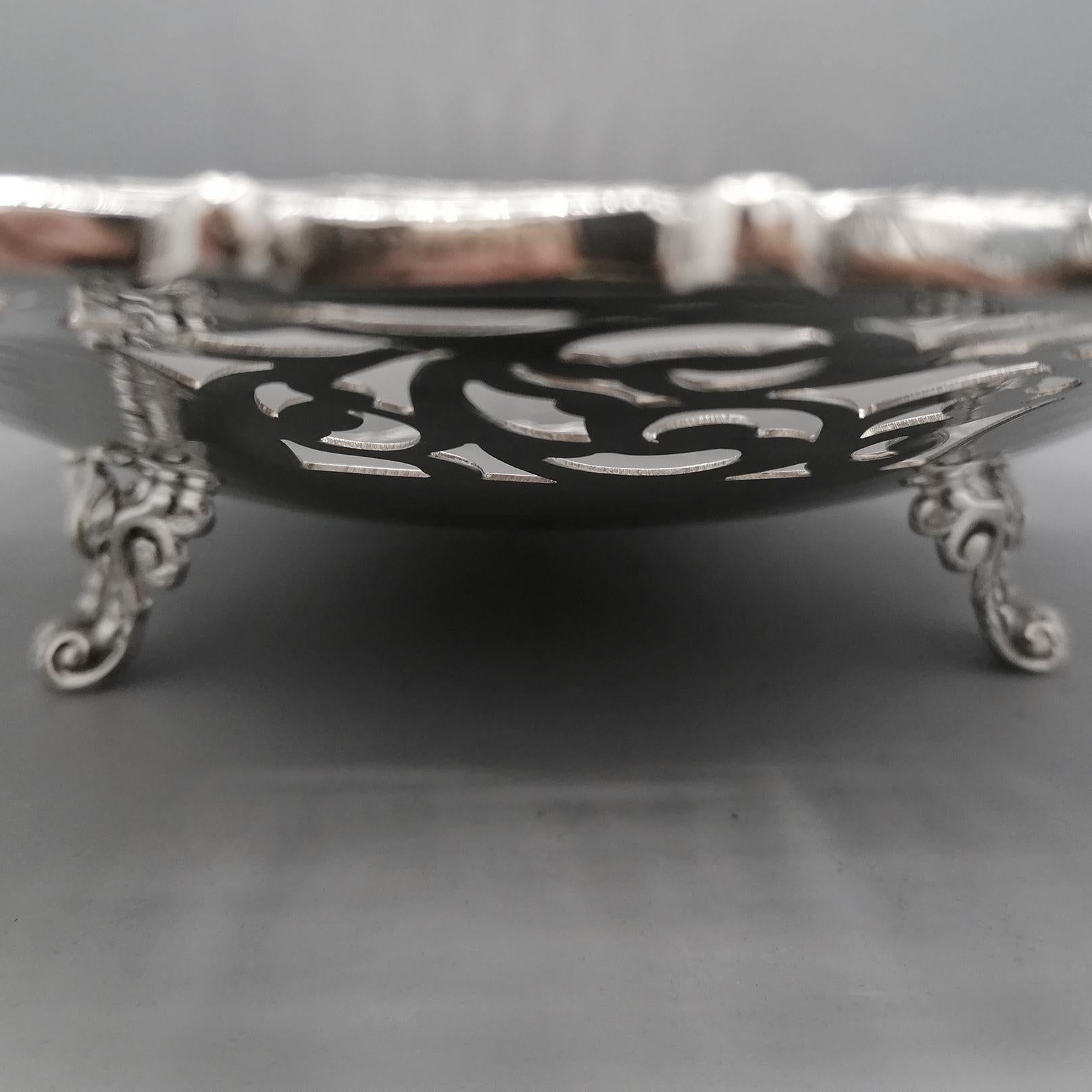 Italian Solid Silver Centerpiece Baroque revival style on feet For Sale 1