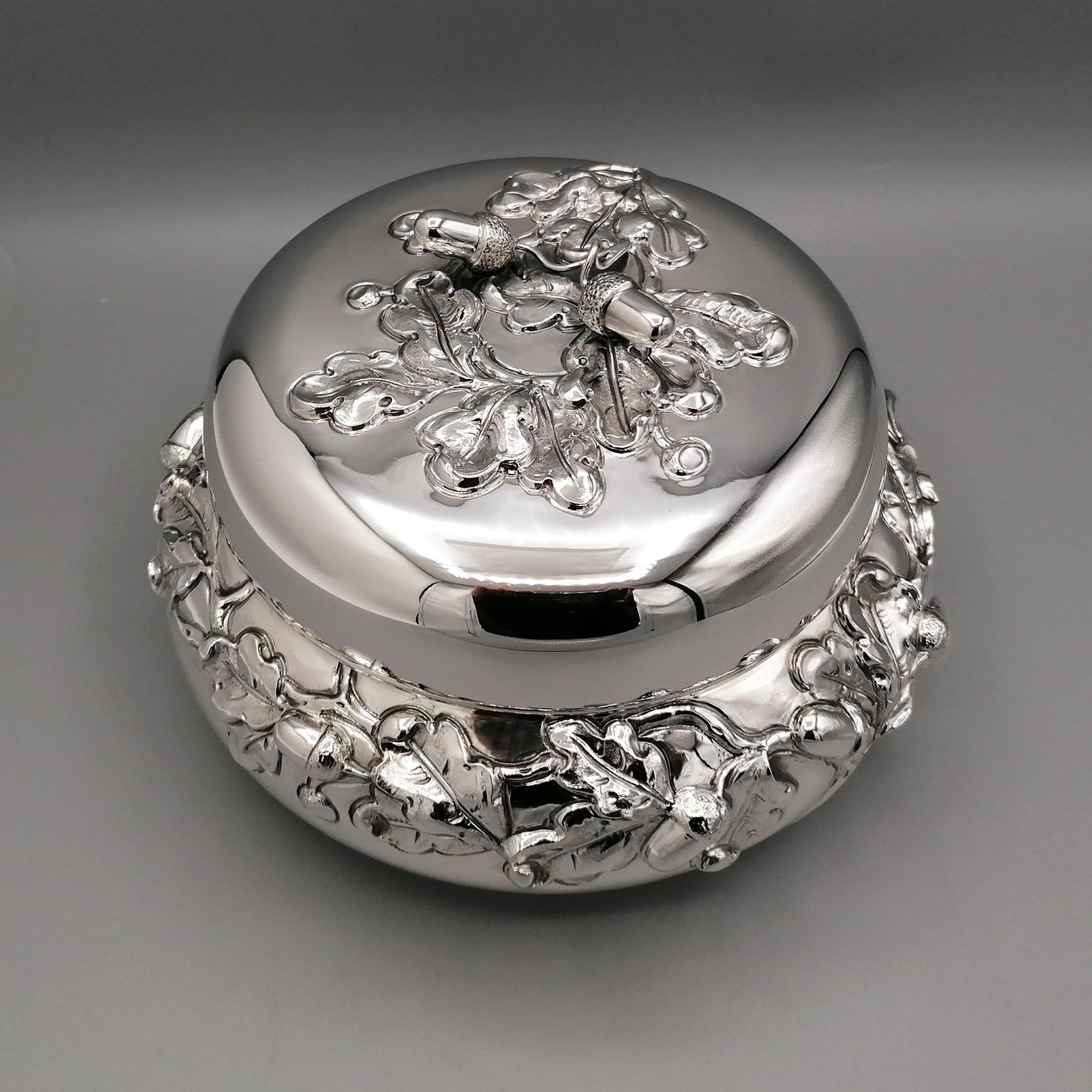 Forged Italian Solid Silver decorative Round Box  For Sale