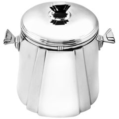 Italian Solid Silver Ice Bucket Champagne Cooler circa 1950 Art Deco Style