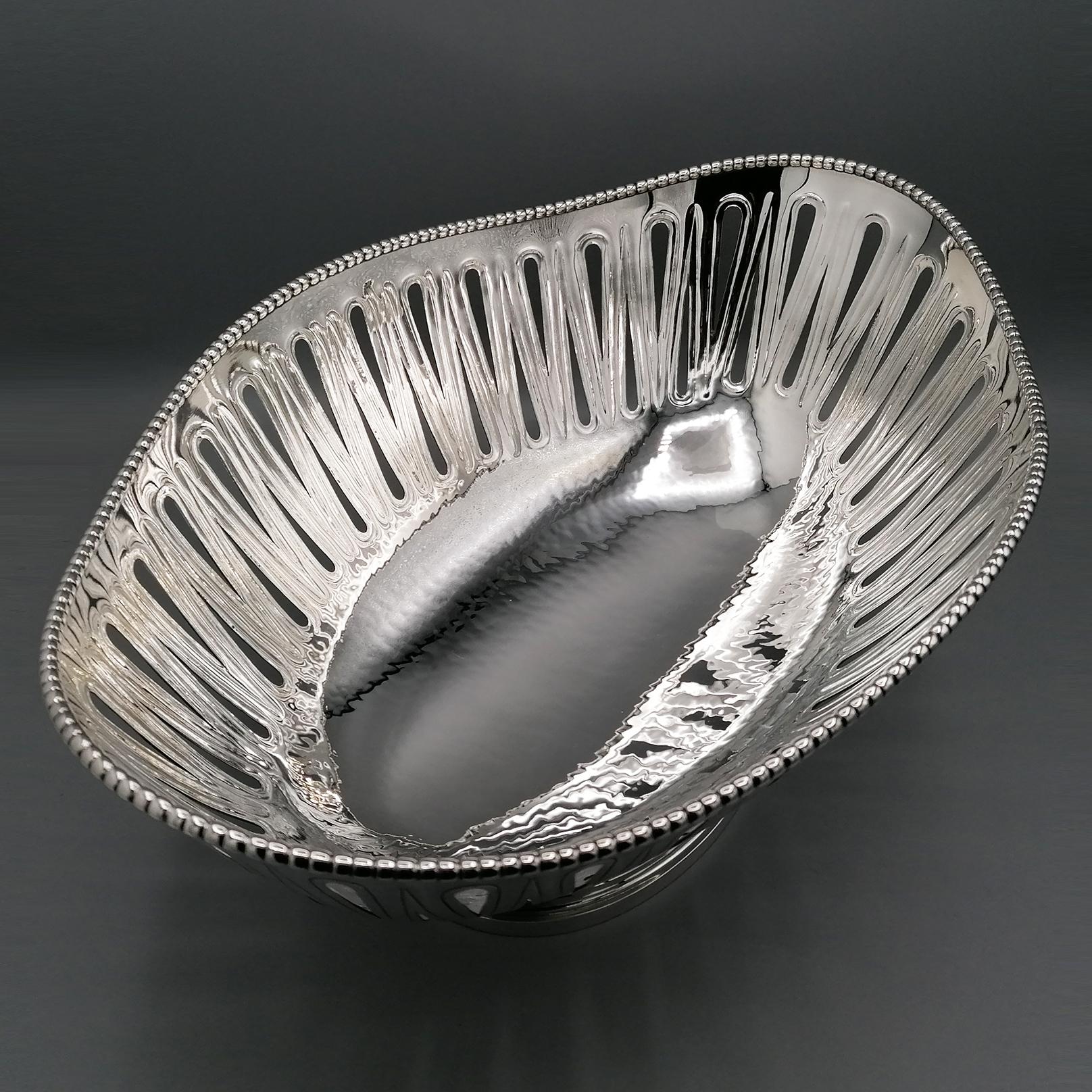 Italian Solid Silver Oval  Pierced Centerpiece - Jatte For Sale 4