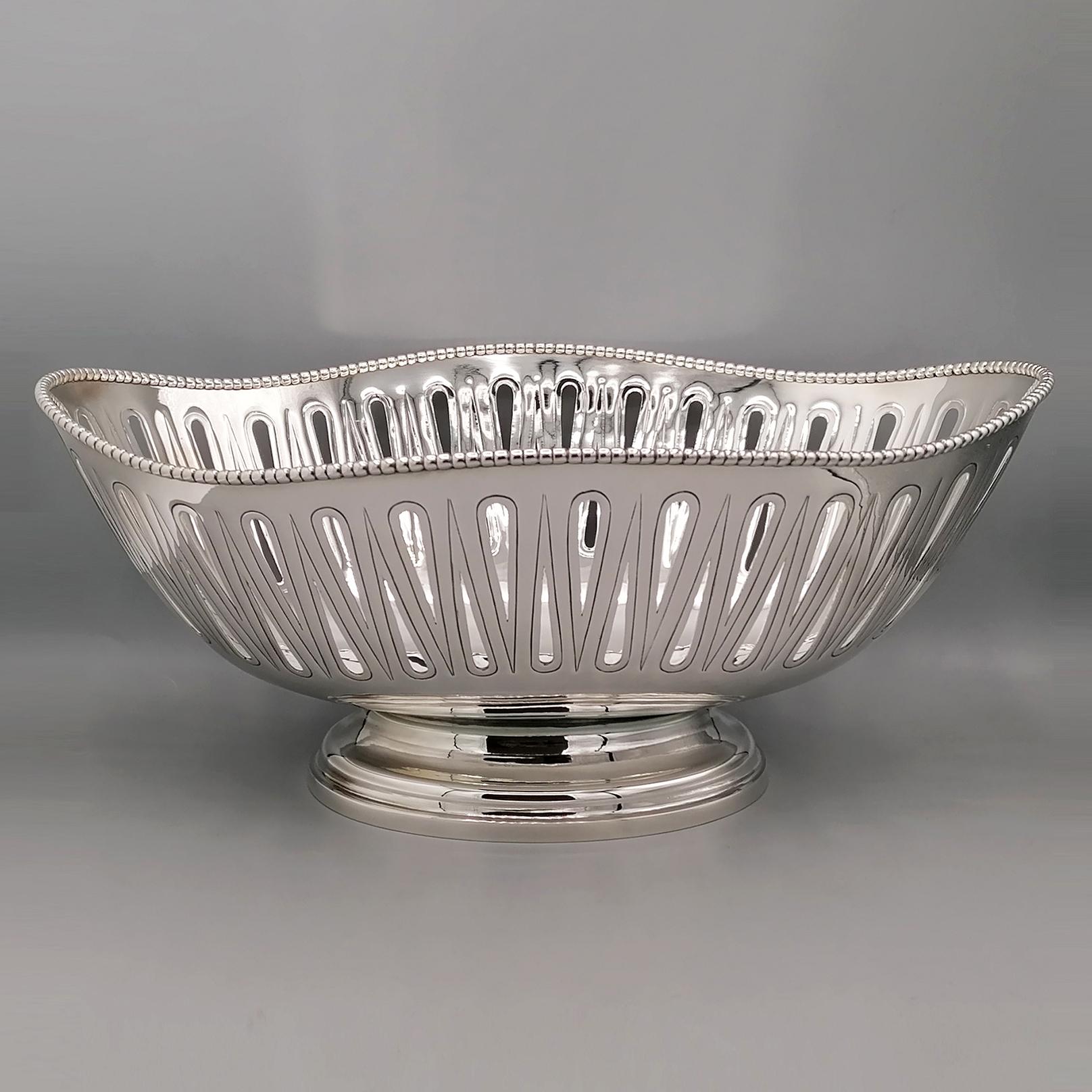 Italian Solid Silver Oval  Pierced Centerpiece - Jatte For Sale 8