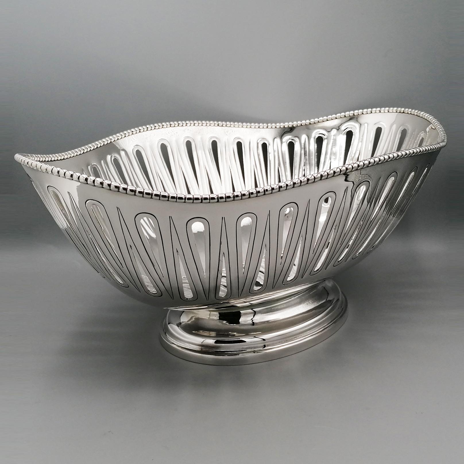 Hand-Crafted Italian Solid Silver Oval  Pierced Centerpiece - Jatte For Sale