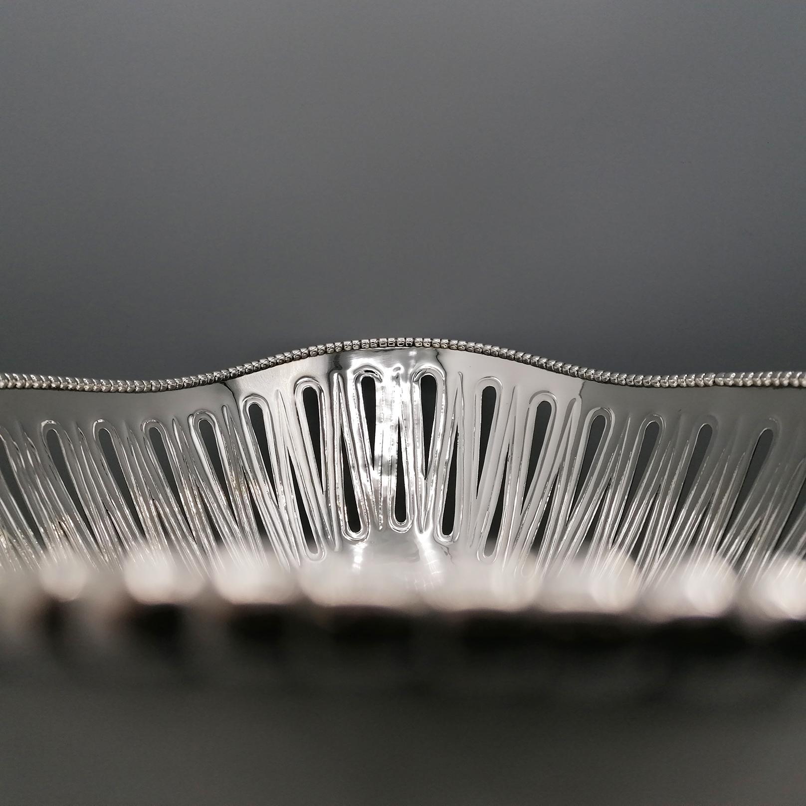 Italian Solid Silver Oval  Pierced Centerpiece - Jatte For Sale 1