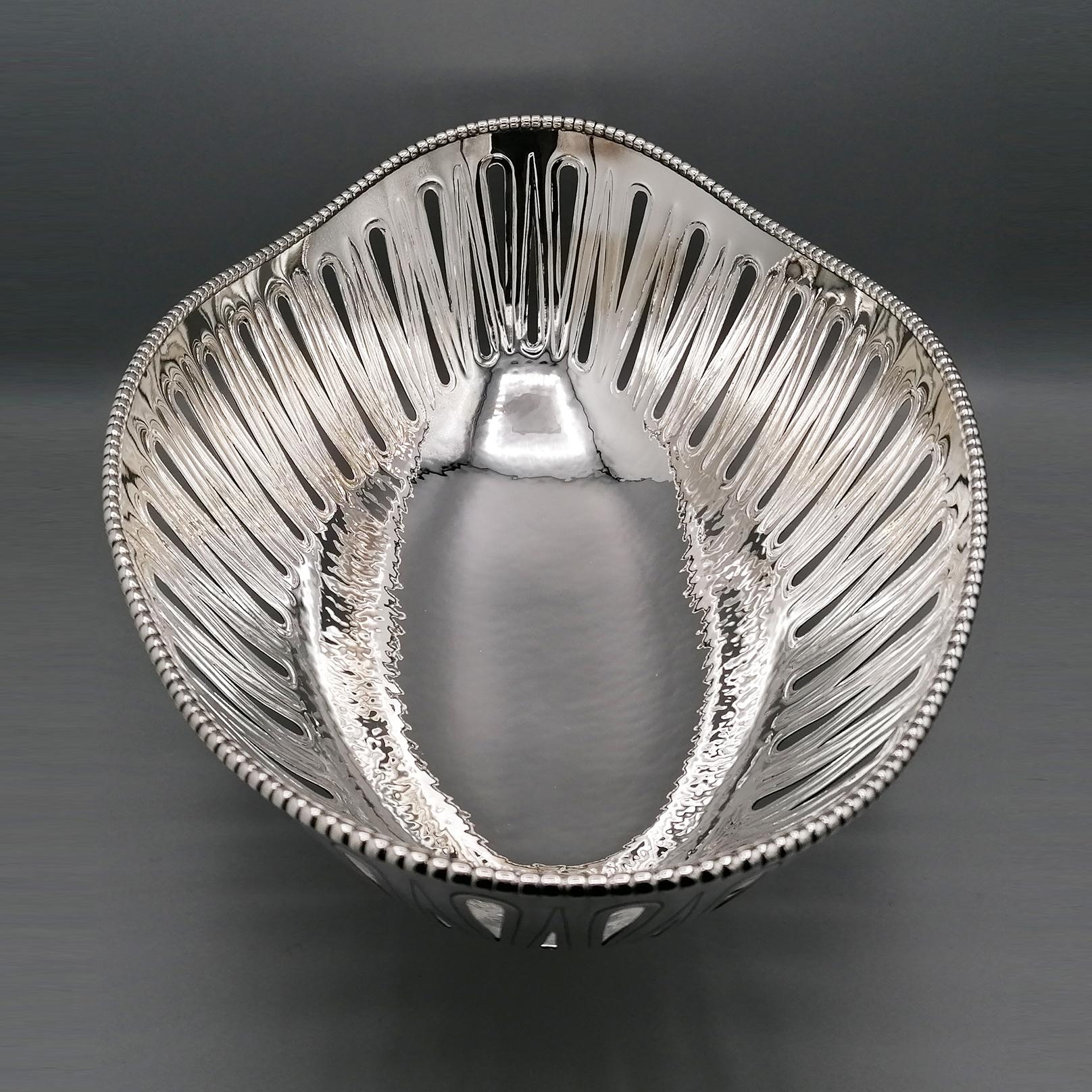 Italian Solid Silver Oval  Pierced Centerpiece - Jatte For Sale 3