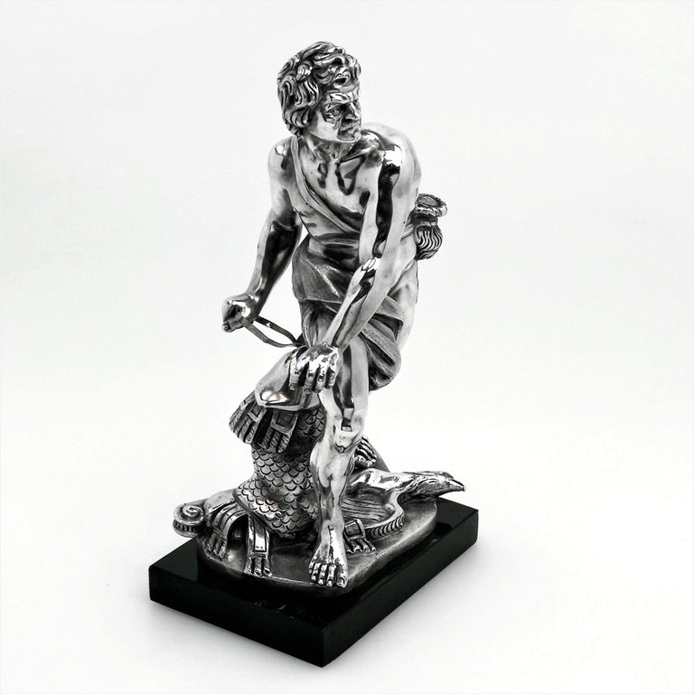 Italian Solid Silver Sculpture David and Goliath Classical Male Figure