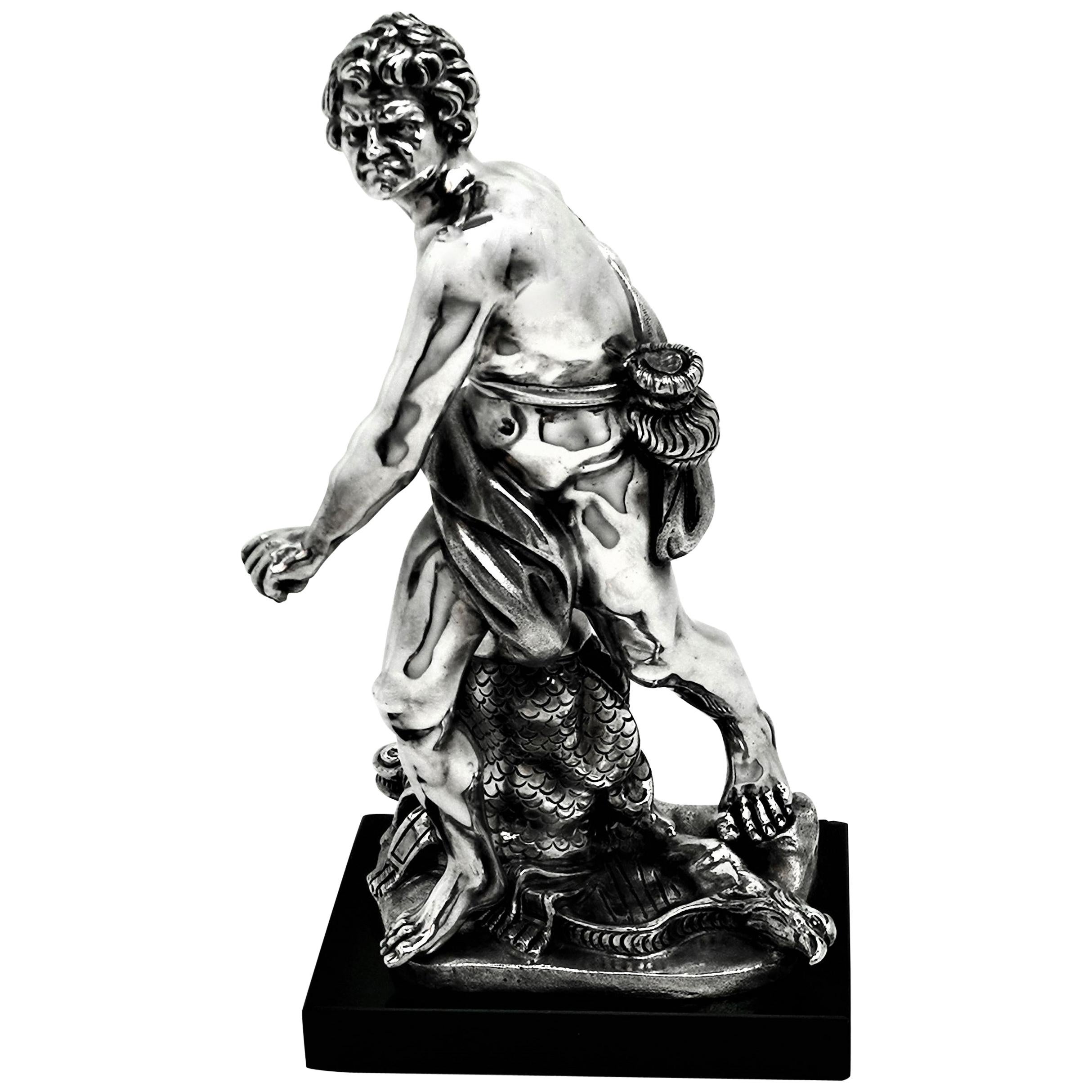 Italian Solid Silver Sculpture David & Goliath Classical Male Figure Model