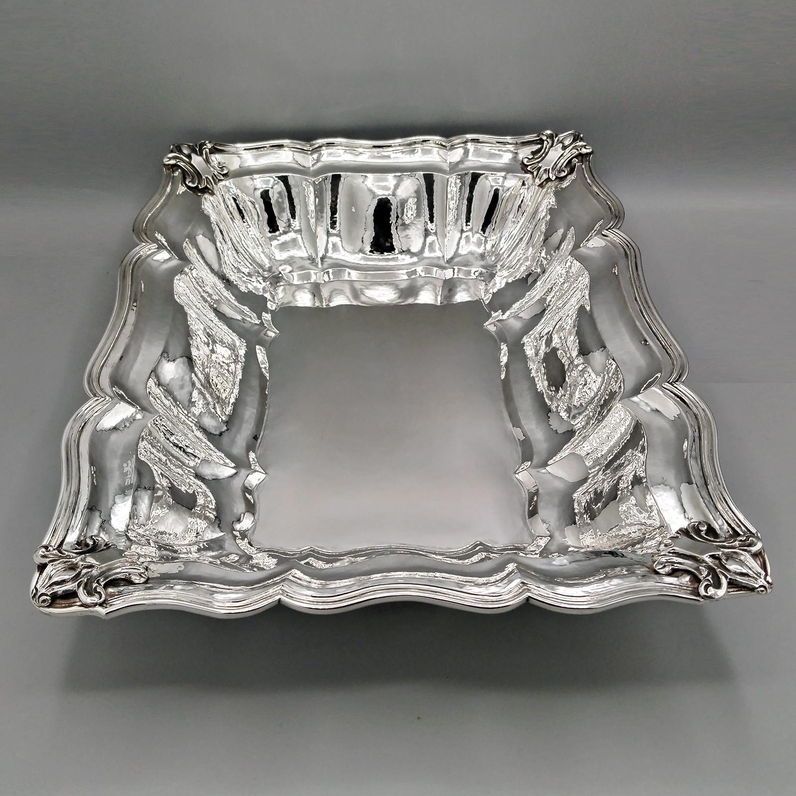 Barocco Italian Solid Solid 800 Silver Rectangular Centerpiece in Baroque Style in vendita
