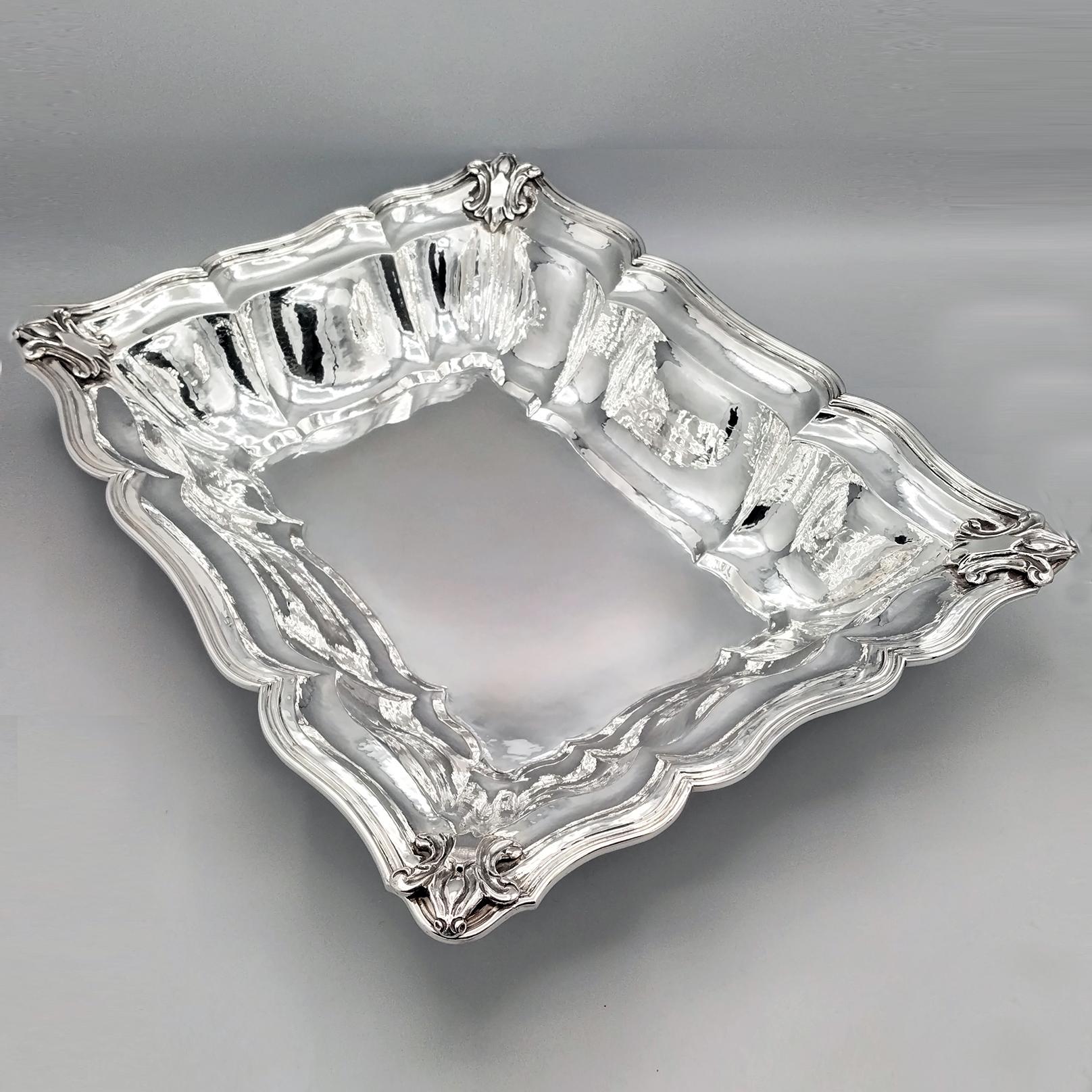 Italian Solid Solid 800 Silver Rectangular Centerpiece in Baroque Style in vendita 1