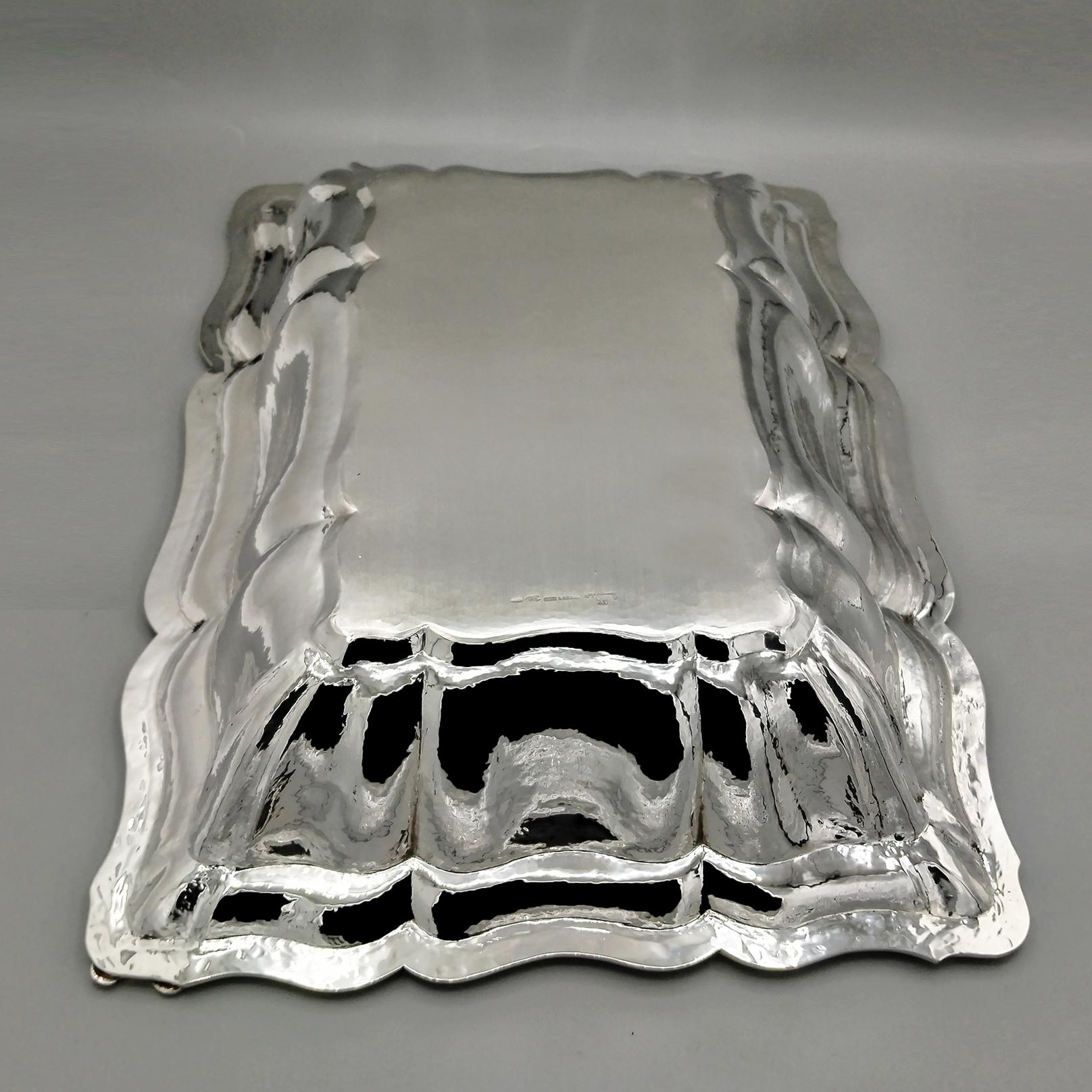 Italian Solid Solid 800 Silver Rectangular Centerpiece in Baroque Style in vendita 2