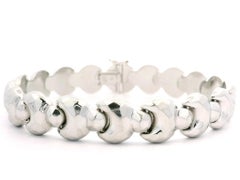 Italian Solid Unisex 14k White Gold Faceted Domed Circle Link Chain Bracelet