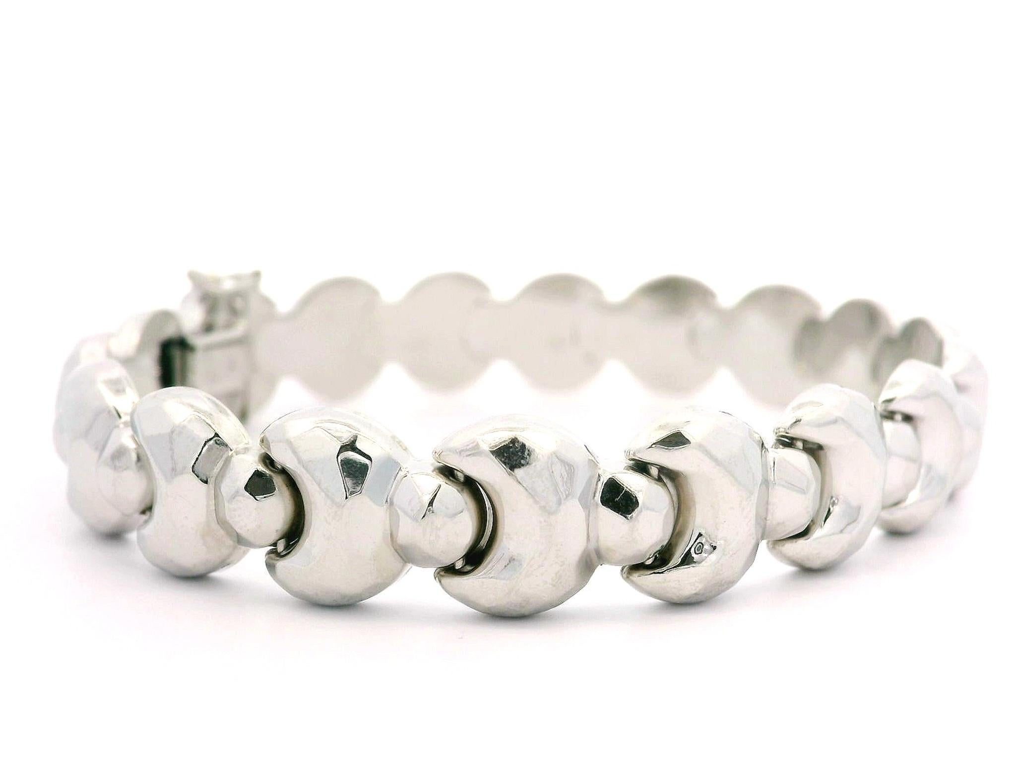 Bracciale a catena unisex massiccio in oro bianco 14k con cerchio sfaccettato e bombato In condizioni buone in vendita a Montclair, NJ