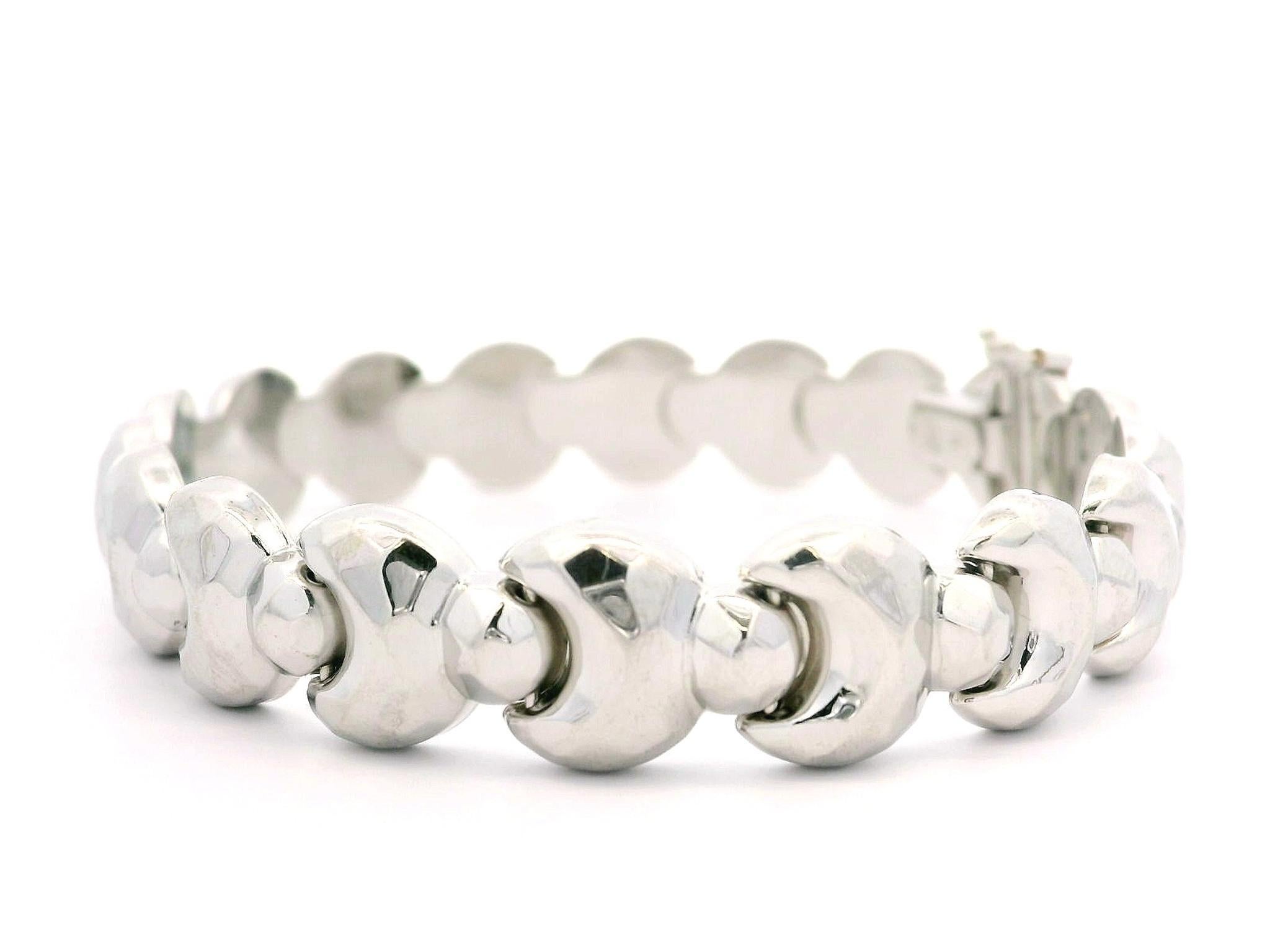 da uomo o donna Bracciale a catena unisex massiccio in oro bianco 14k con cerchio sfaccettato e bombato in vendita
