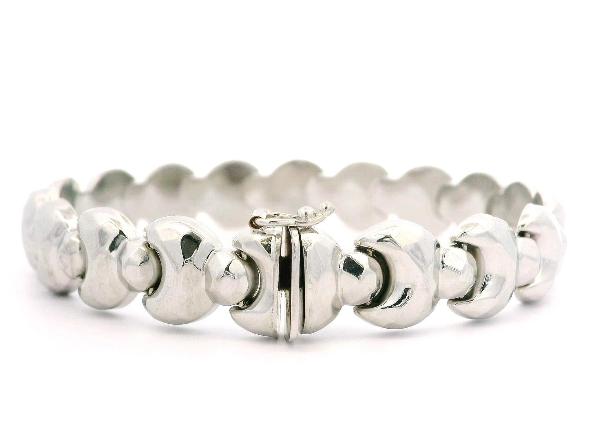 Bracciale a catena unisex massiccio in oro bianco 14k con cerchio sfaccettato e bombato in vendita 1
