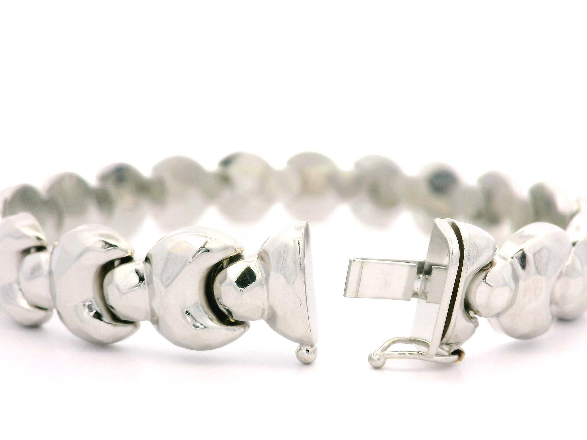 Bracciale a catena unisex massiccio in oro bianco 14k con cerchio sfaccettato e bombato in vendita 2