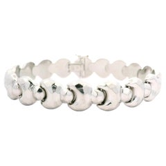 Italian Solid Unisex 14k White Gold Faceted Domed Circle Link Chain Bracelet