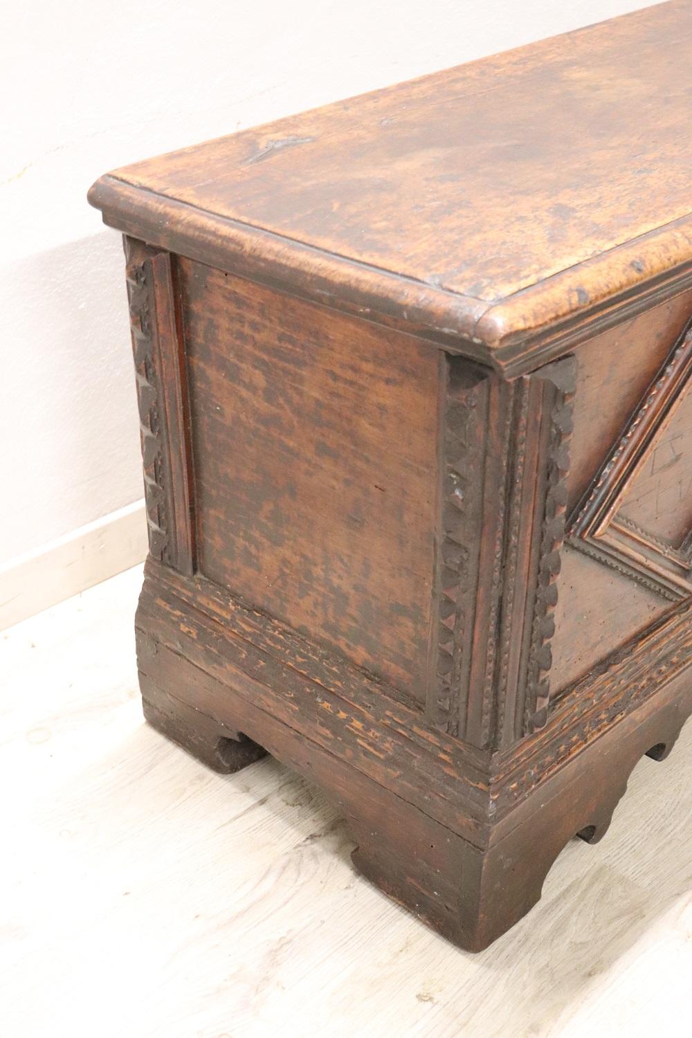 Italian Solid Walnut Antique Blanket Chest, Date Engraved, 1788 In Good Condition In Casale Monferrato, IT