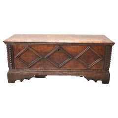 Italian Solid Walnut Antique Blanket Chest, Date Engraved, 1788