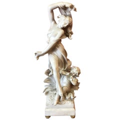Italienische Statue aus massivem weißem Marmor Frau und Kind 19