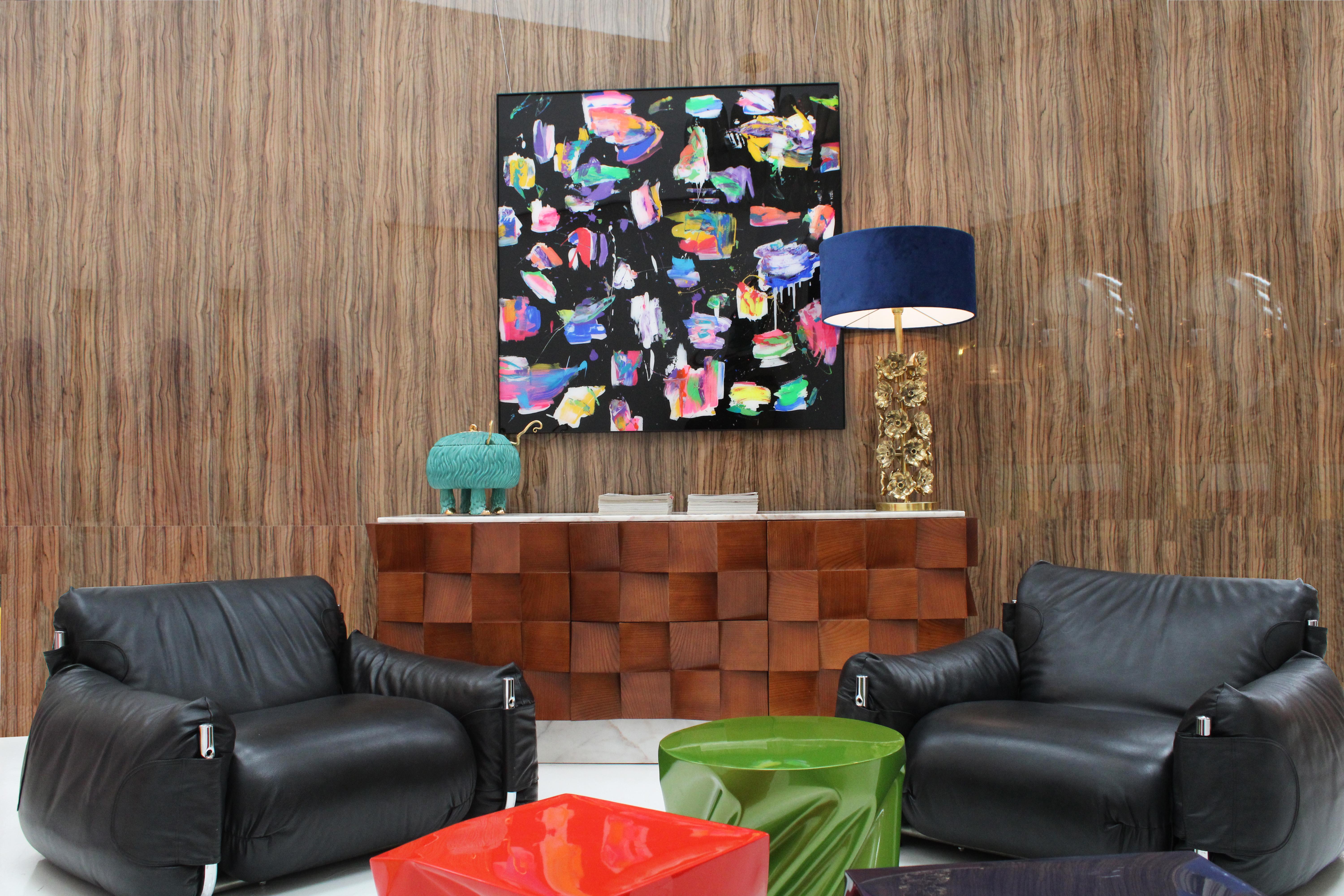 Buffet de style brutaliste en bois massif et marbre de Sienne en vente 3
