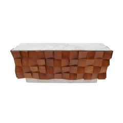 Buffet de style brutaliste en bois massif et marbre de Sienne