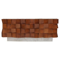 Buffet de style brutaliste en bois massif et marbre de Sienne