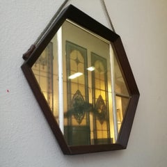 Italian Solid Wood Hexagonal Mirror, 1960s