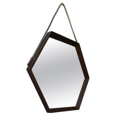 Italian Solid Wood Hexagonal Mirror, 1960s