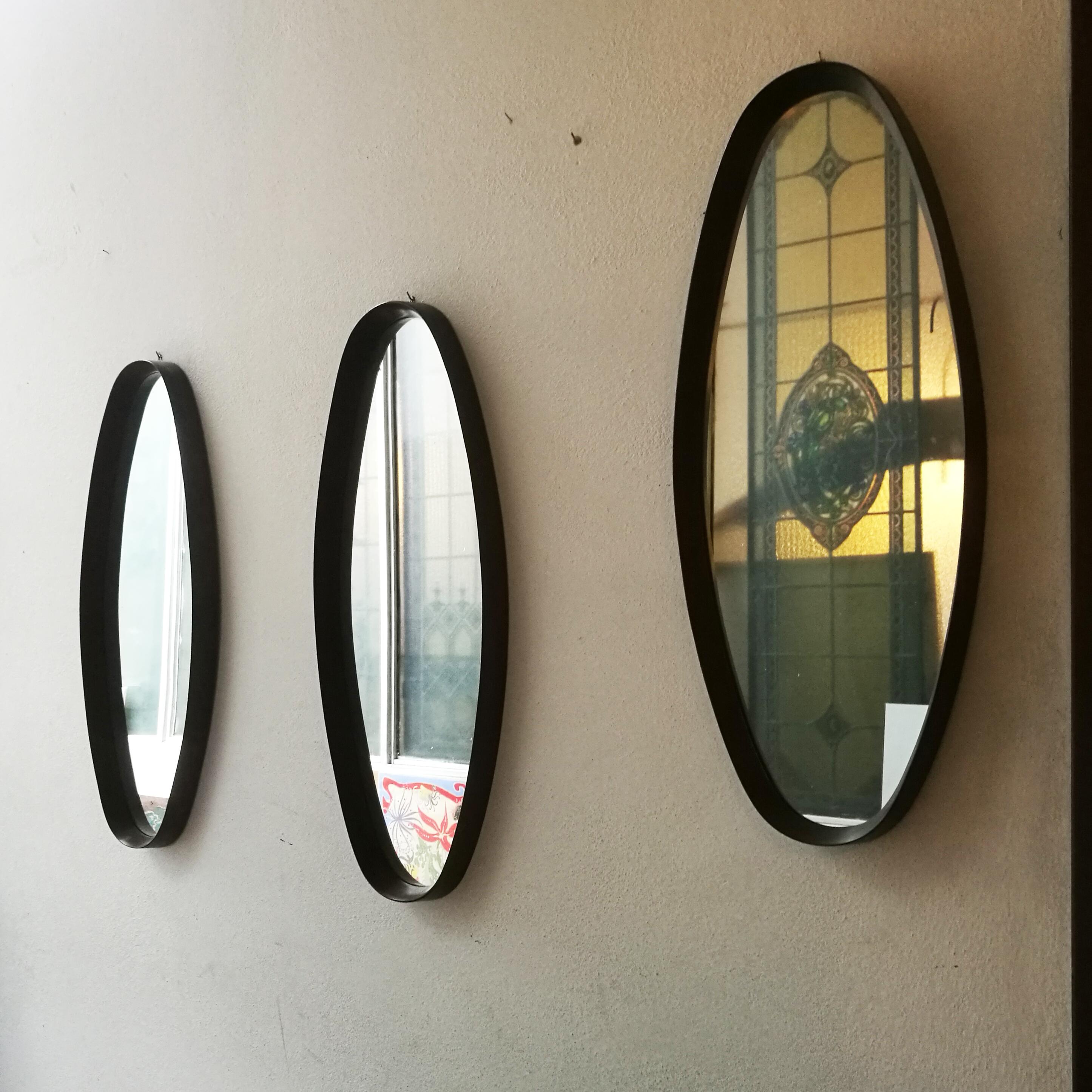 Mid-Century Modern Italian Solid Wood Oval Mirrors, 1960s