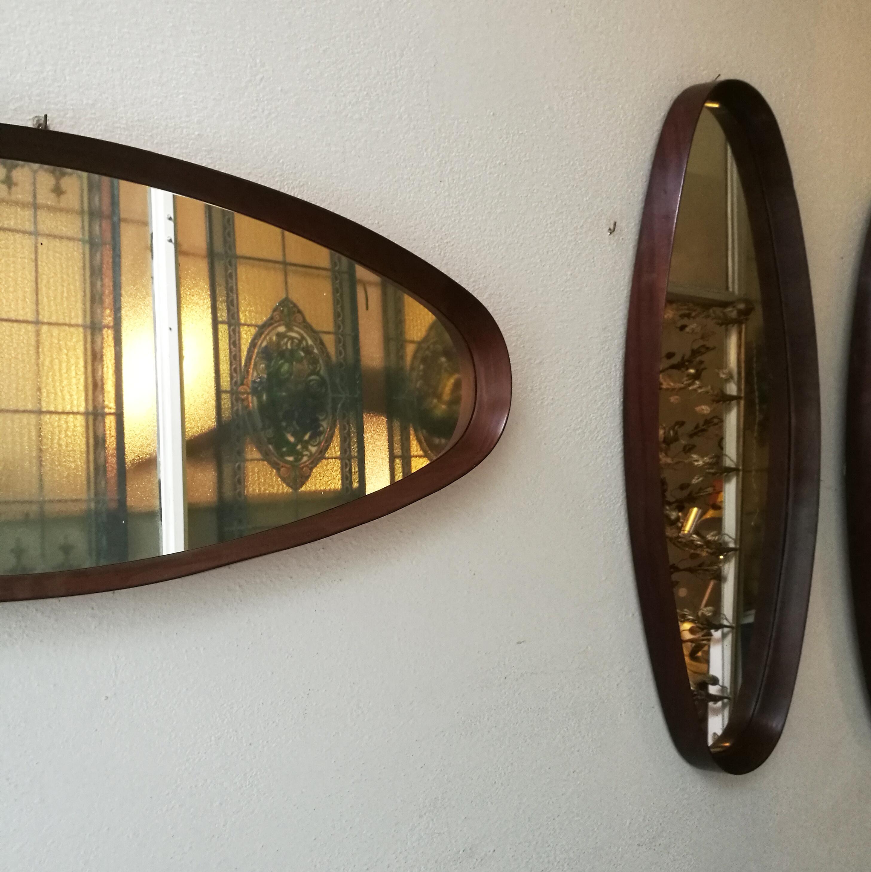 Italian Solid Wood Oval Mirrors, 1960s 1