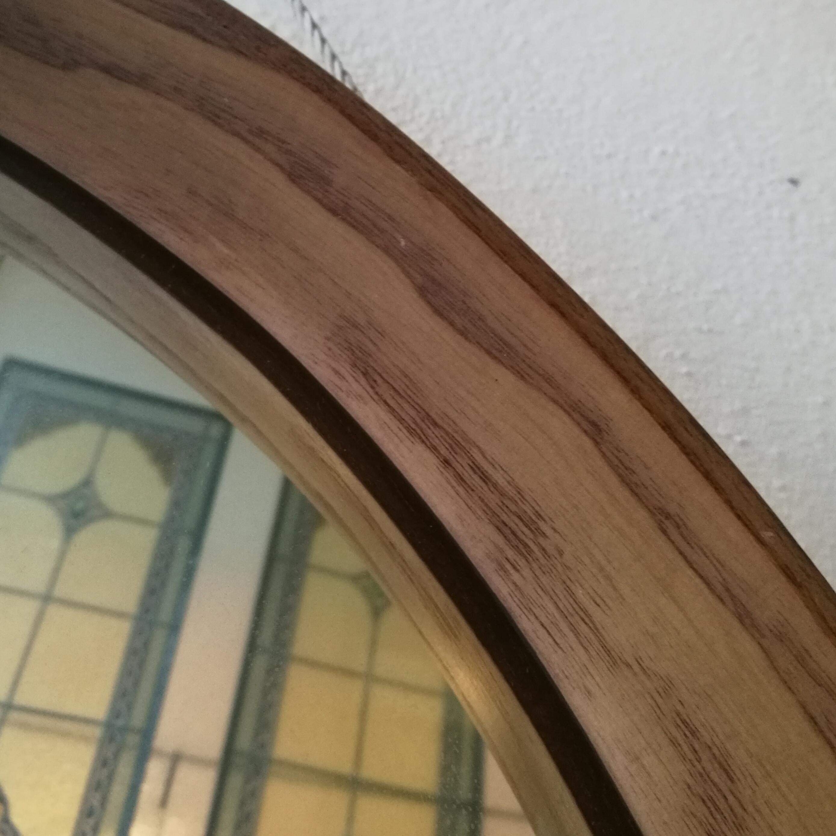 Mid-Century Modern Italian Solid Wood Round Mirror, 1960s